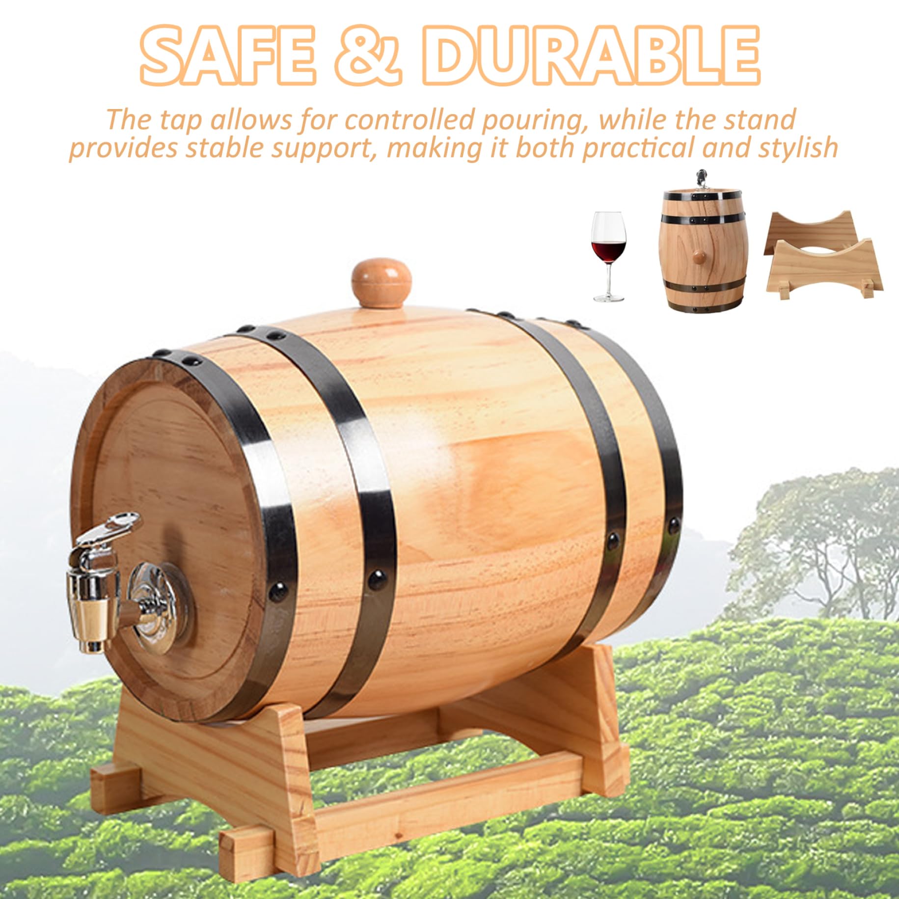 3L Oak Whiskey Barrel With Tap & Stand – For Aging Spirits, Wine Dispenser, Rustic Bar Decor