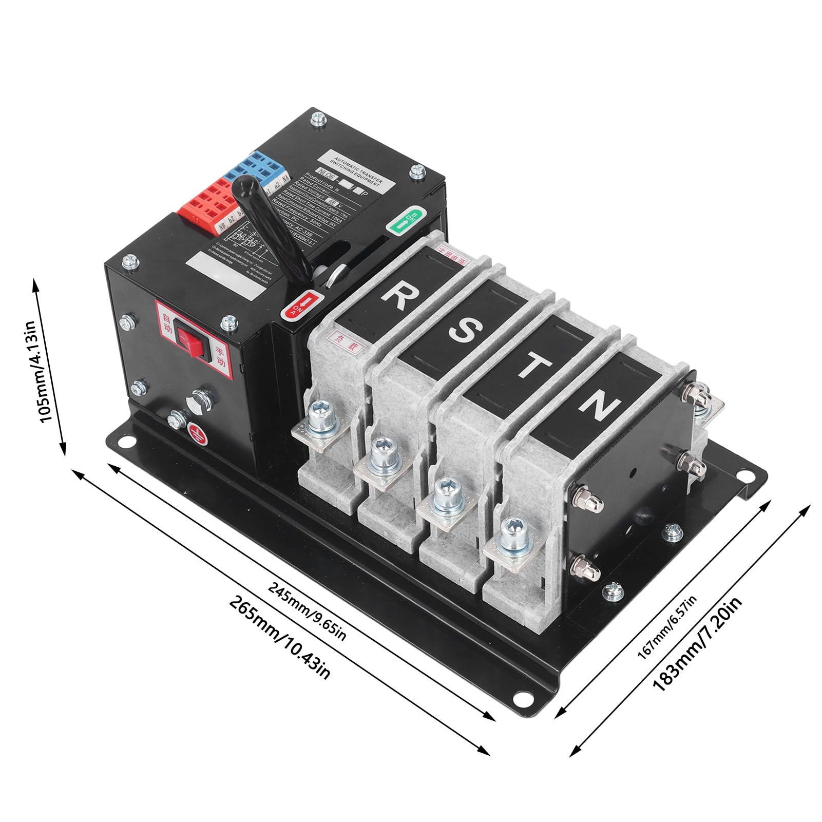 FTVOGUE Interruptor de Transferencia Automática de Doble Potencia, OperacióN Manual Automática, Interruptor de ConmutacióN de Generador de 4P 400V con Material Ignífugo de PC y Co (125A)