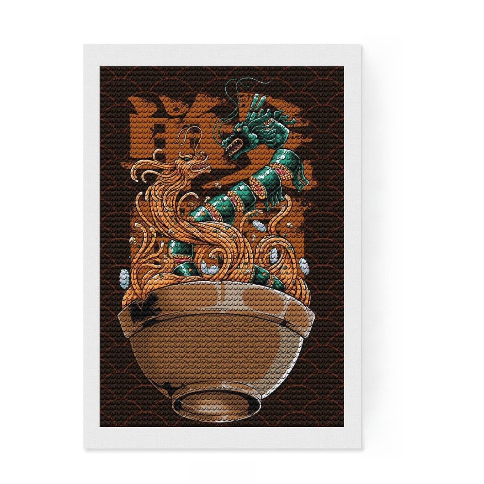 Junmoney Dragon Battles DIY Diamond Art Canvas Kit 8"x12", Calming Craft to Unwind, Adhesive Canvas, Aesthetic Room Decor, Christmas Gift