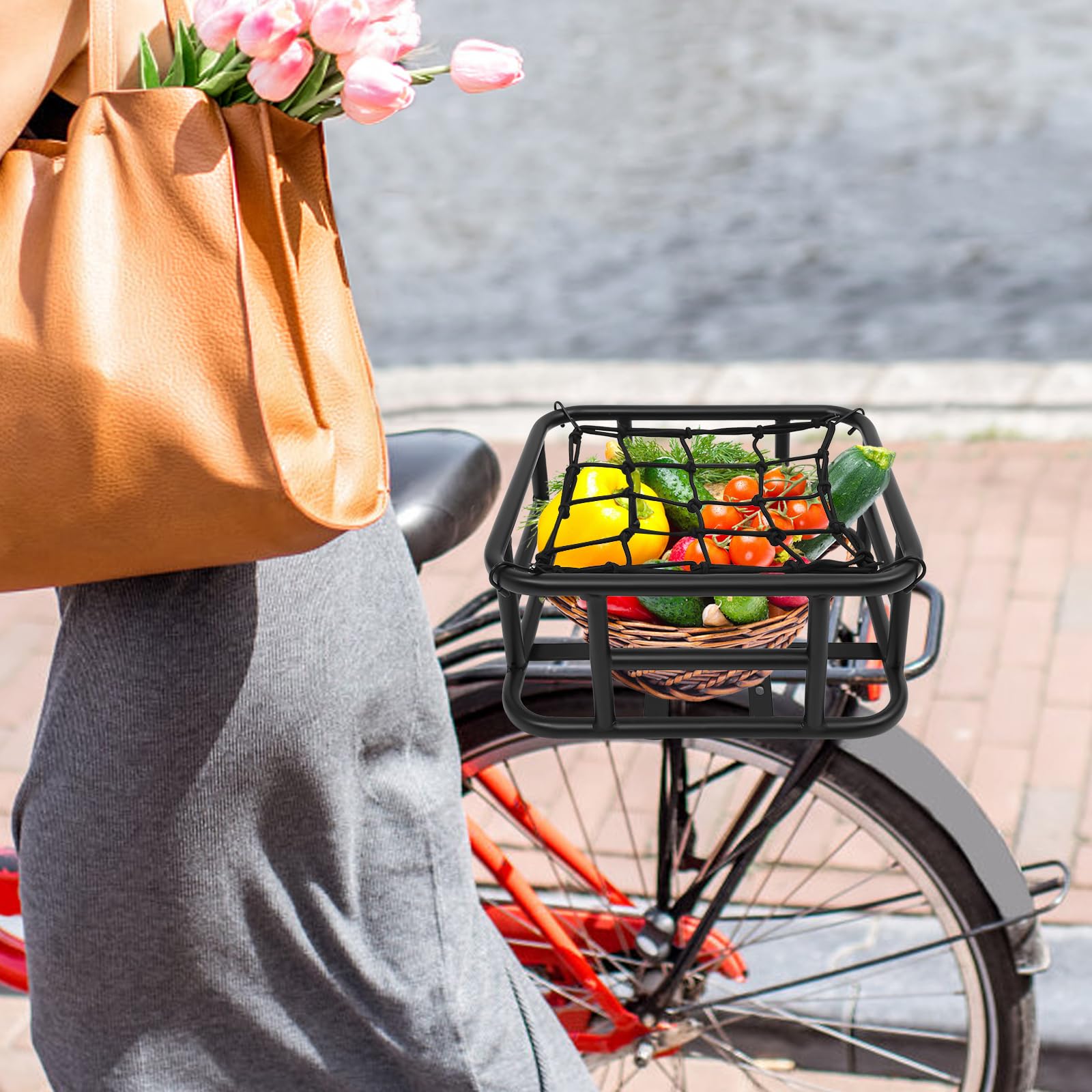 Panier de vélo arrière noir, capacité de charge jusqu'à 20 kg, en fer, porte-bagages avec filet pour vélo