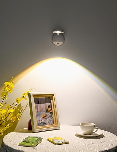 Lámpara de pared con sensor de movimiento, foco LED recargable, lámpara de lectura de mesita de noche con rotación flexible con 3 temperaturas de
