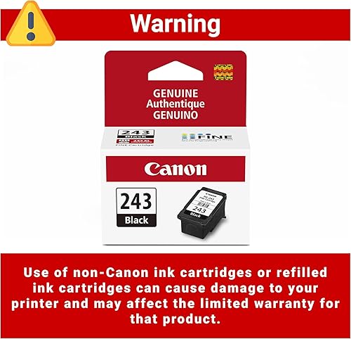 Vista 6 de Canon PG-243 - Cartucho de tinta negra original, compatible con iP2820, MX492, MG2420/2520/2920/2922/2924/3020/2525, TS3120/302/302a/202/4520/3320