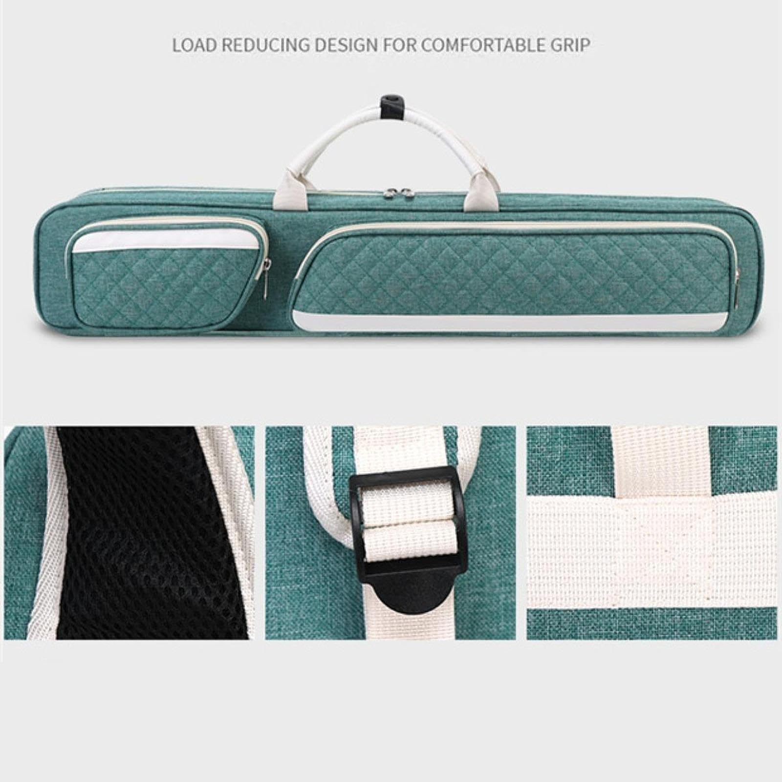 QSTDGVPW Billiards Pool Case Stick Carrying Case Portable 1/2 Snooker Pool Cue Bag Protector Wear Resistant Reflective Strip 7 Hole, Green