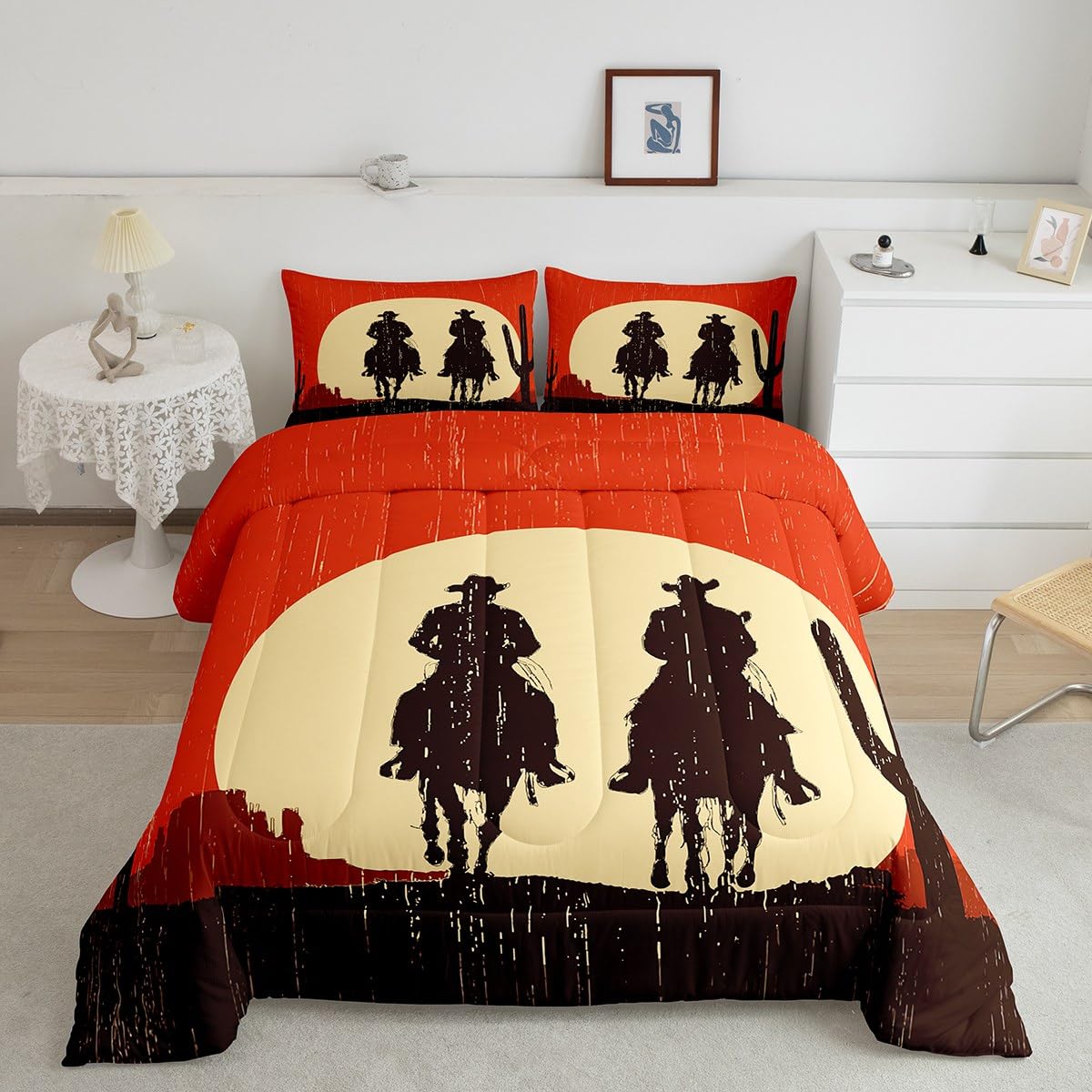 Edredón ultra suave Wild West Cowboy para cama Queen infantil diseño grunge