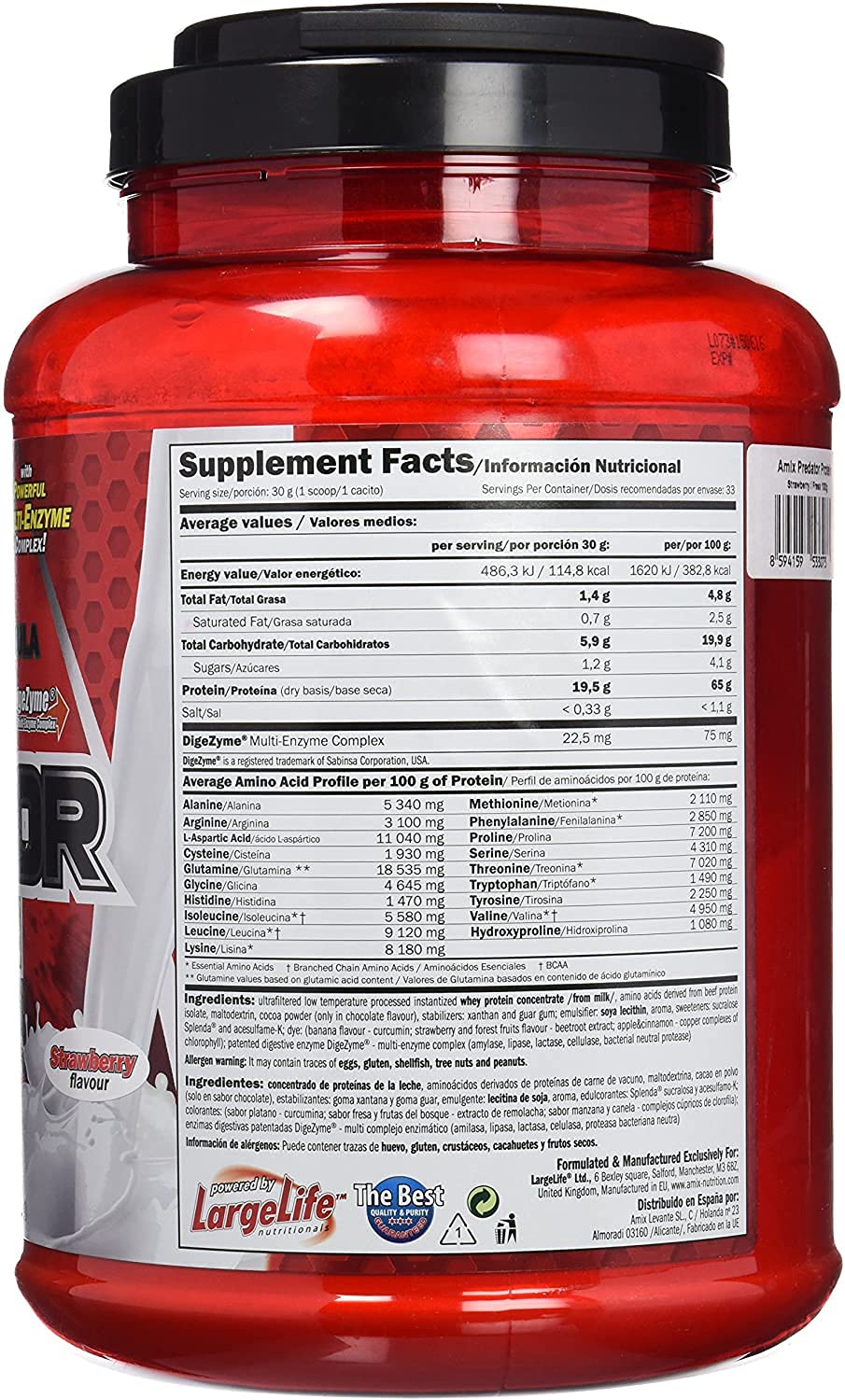 AMIX - Proteínas para Aumentar Masa Muscular - Predator - 1 Kg - Ayuda al Crecimiento Muscular - Libre de Aspartamo - Proteína de Suero de Calidad - Ideal para Batidos de Proteínas - Sabor Chocolate