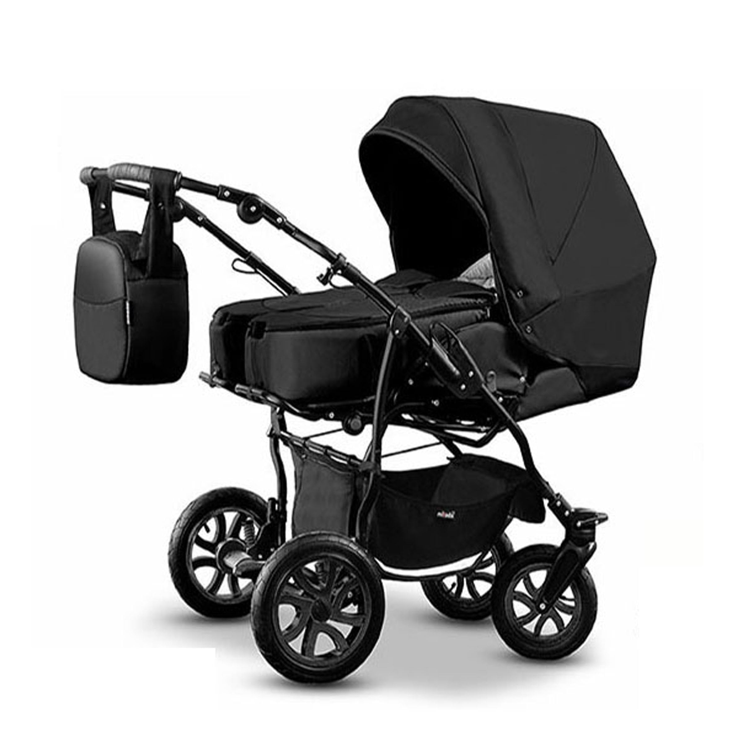 Zwillingskinderwagen 3 in 1 City Twin - 15 Teile - in Farbe Schwarz