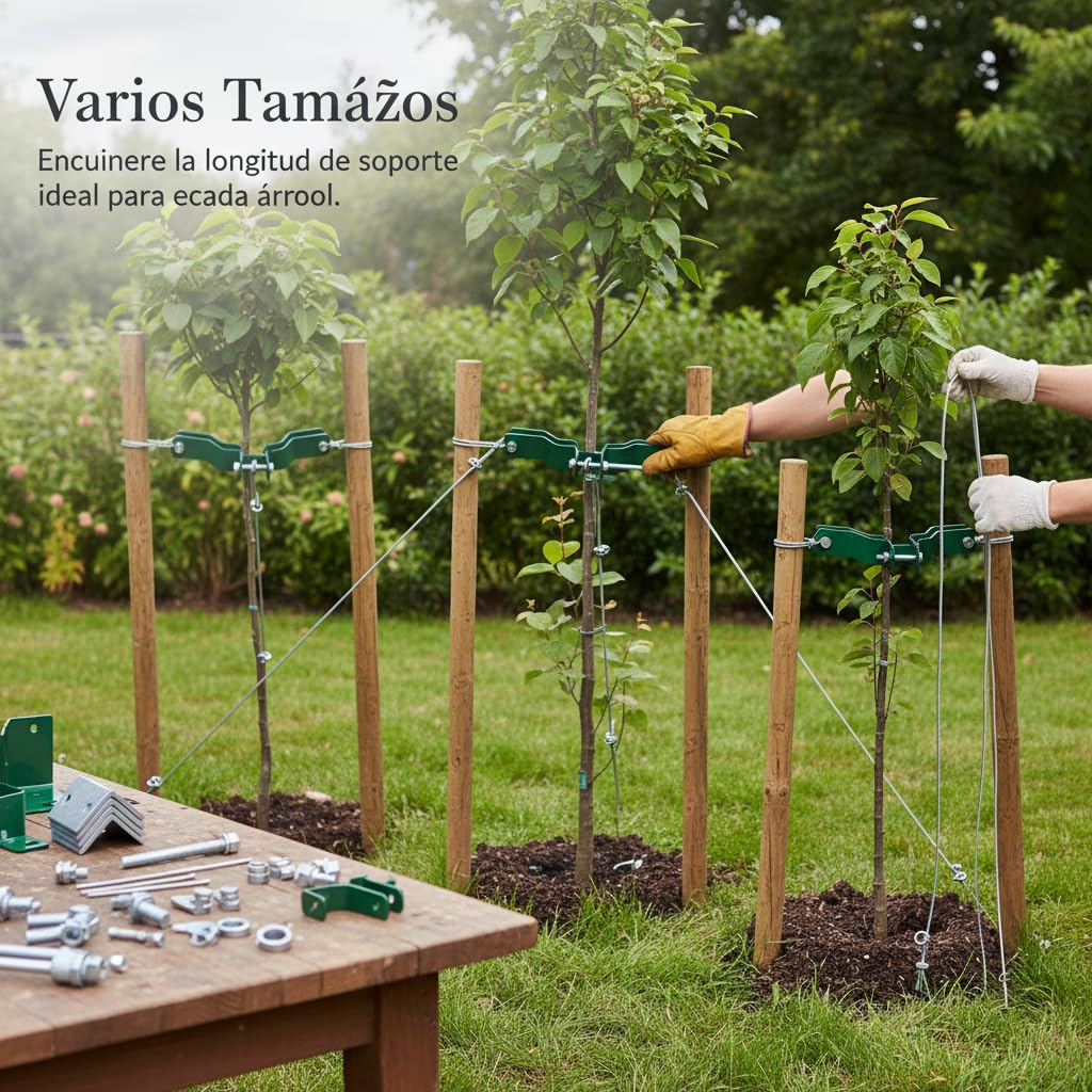 Kit Fijación para Árboles con Cuerda Metálica y Tensores - Protege Árboles Inclinados y Recién para Jardines, Color Original galvanizado, 3 Metros