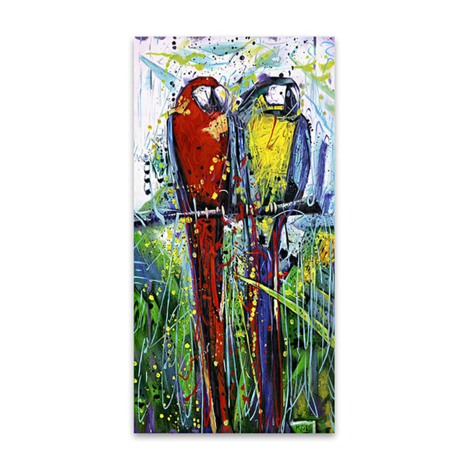 Gran tamaño decorativo enmarcado arte de la pared pintura lienzo impresión animal imagen loros para sala de estar decoración del hogar 55x110 cm (22x43in) con marco