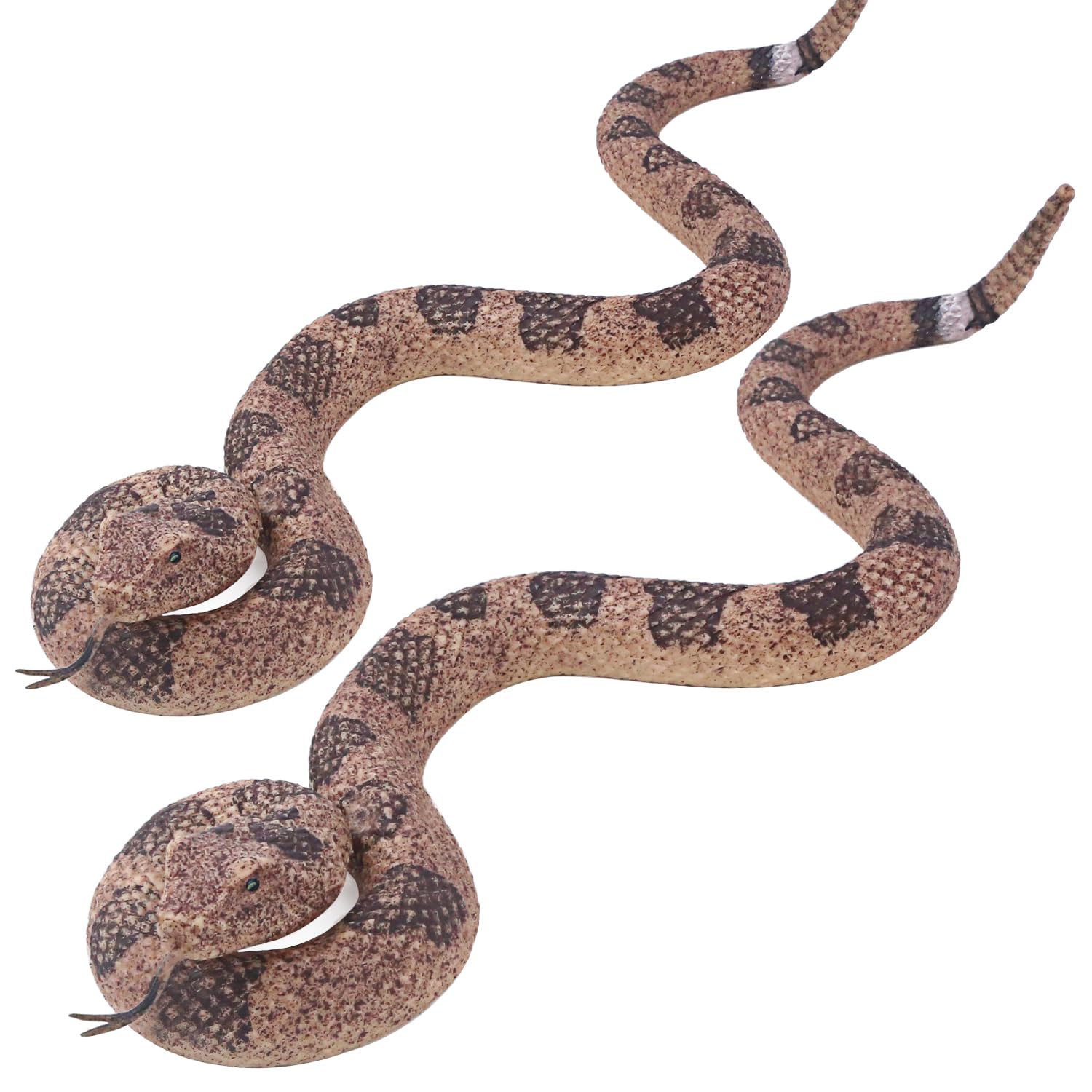 SIENON Realistic Rubber Snakes & Plastic Spider Animal Figures (Rattlesnake 2pcs), Brown With Detailed Coloring