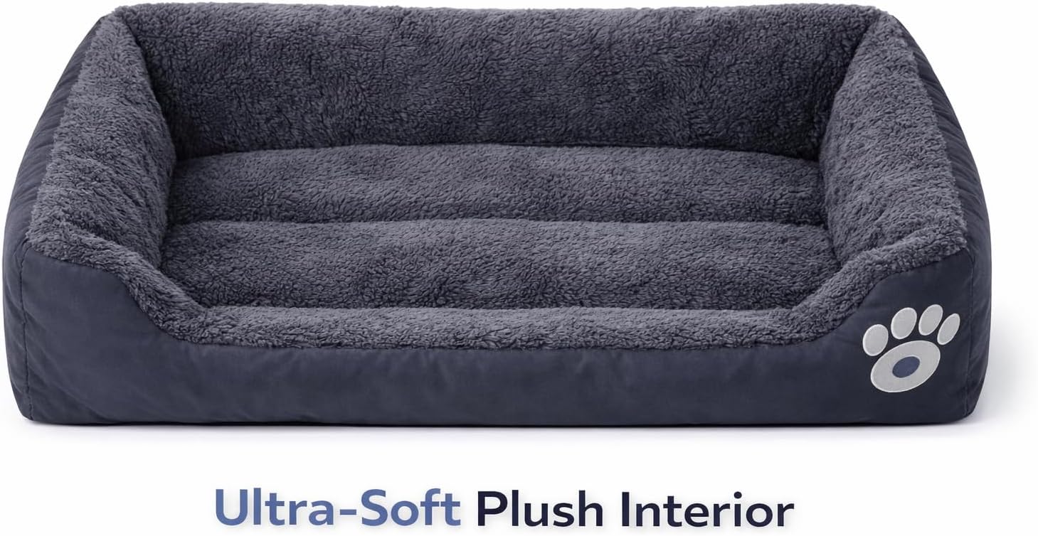 Orthopedic Plush Dog Bed for Small & Medium Dogs, Ultra Soft Washable Pet Sofa Bed with Raised Sides, Non-Slip Bottom with Raised Sides, Non-Slip Bottom, Comfortable Dog Bed