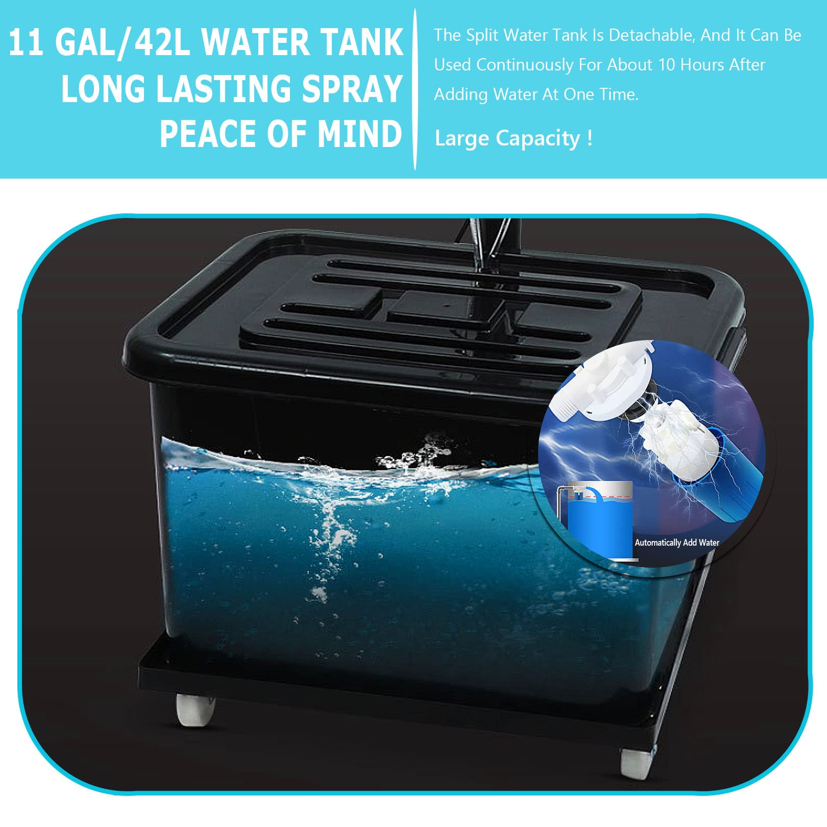 Kit de ventilador de nebulización al aire libre, altura ajustable 90° oscilante ventilador de pedestal con tanque de 42 L para garaje, patio, taller de refrigeración