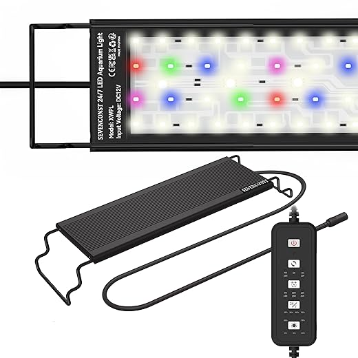 24/7 Mode LED Aquarium Light for 12-18 Inch Plant & Fish Tank, IP68 Full Spectrum Light, Sunrise-Daylight-Moonlight, White Red Green Blue Pink LEDs with Extendable Brackets for Freshwater