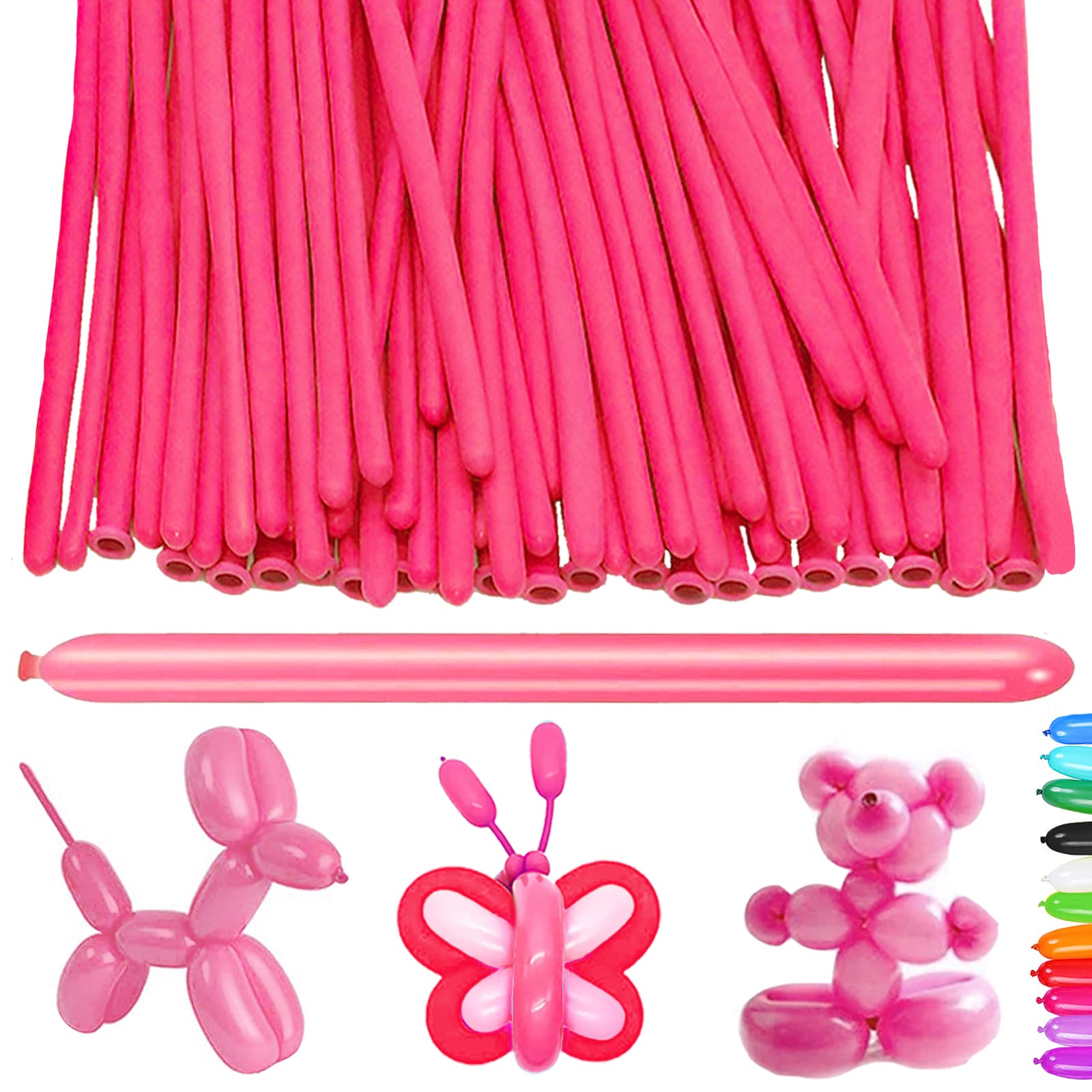 AUNGKWANG 100 Pcs Modelling Long Balloons, 50/100/200 Magic Balloons, Modelling Balloon Kit, Long Balloon for Creative Fun, for Arch Birthday Wedding Clown Decoration