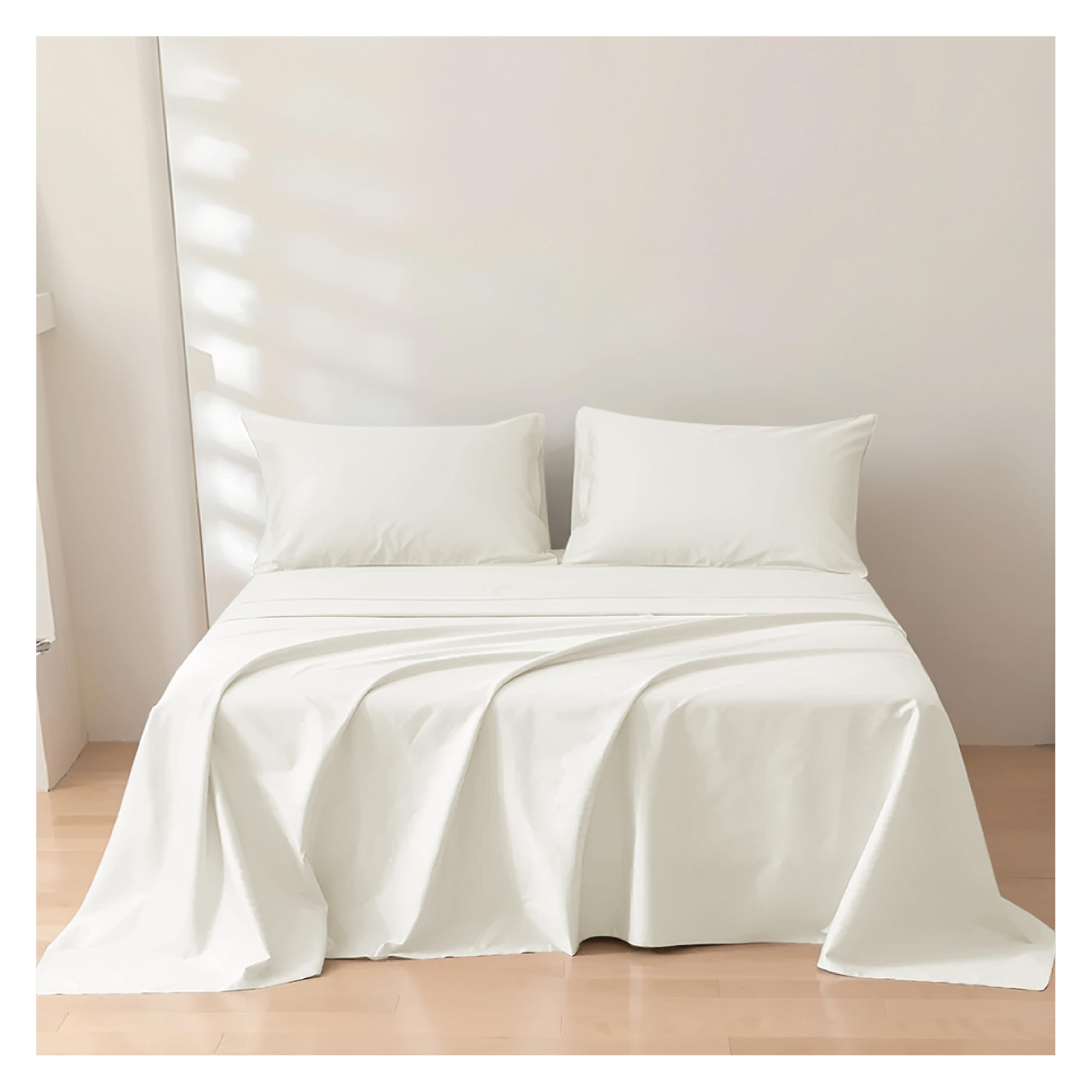 Rehan & Co Single Flat Sheet Cream 100% Egyptian Cotton 300 Thread Count Hotel Quality Bedding Plain Dyed Breathable Flat Bed Sheets (180 X 255cm)