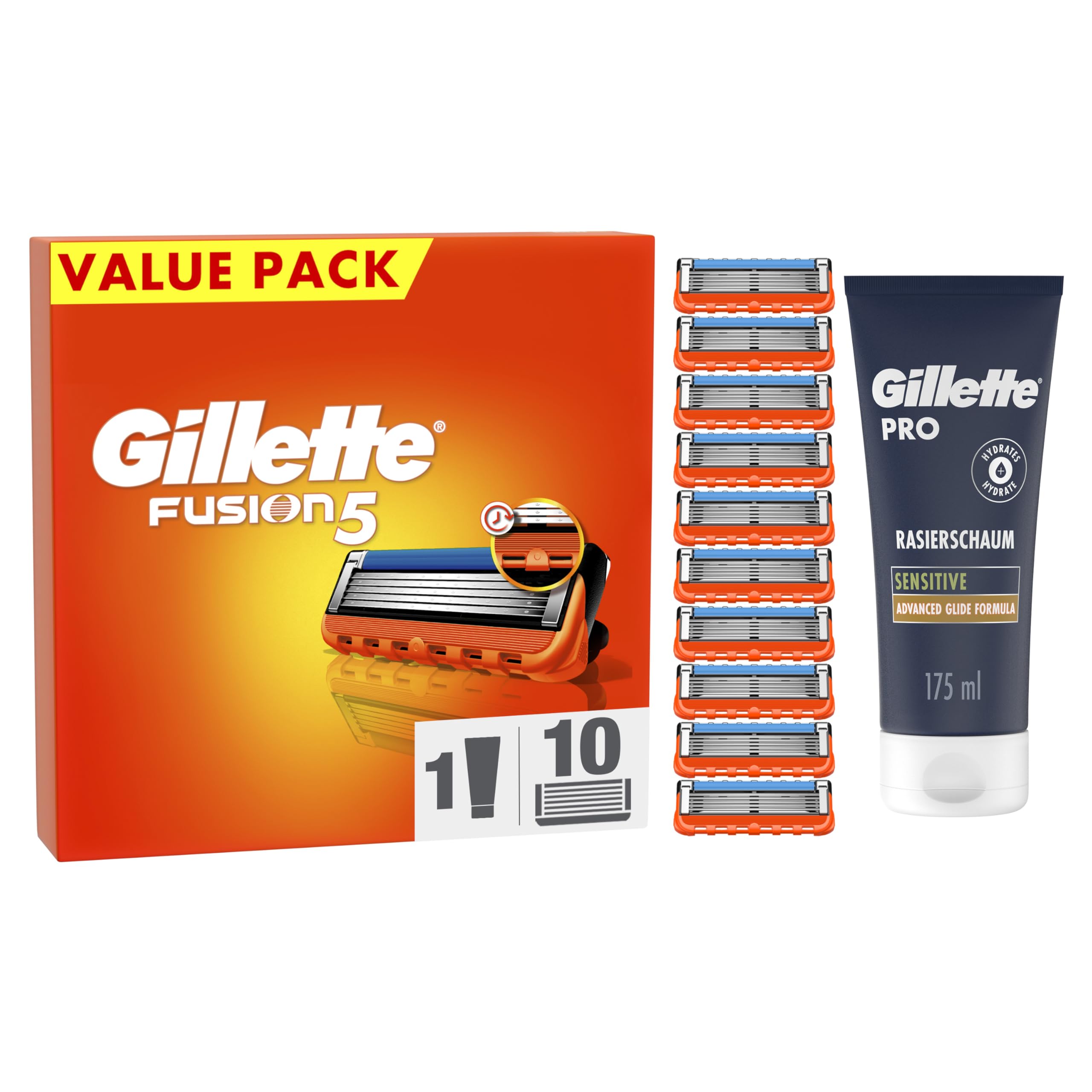 Gillette Rasierklingen | Packung mit 10 Ersatzteilen für Rasierapparat für Herren mit Creme Gillette Pro, empfindliche Haut