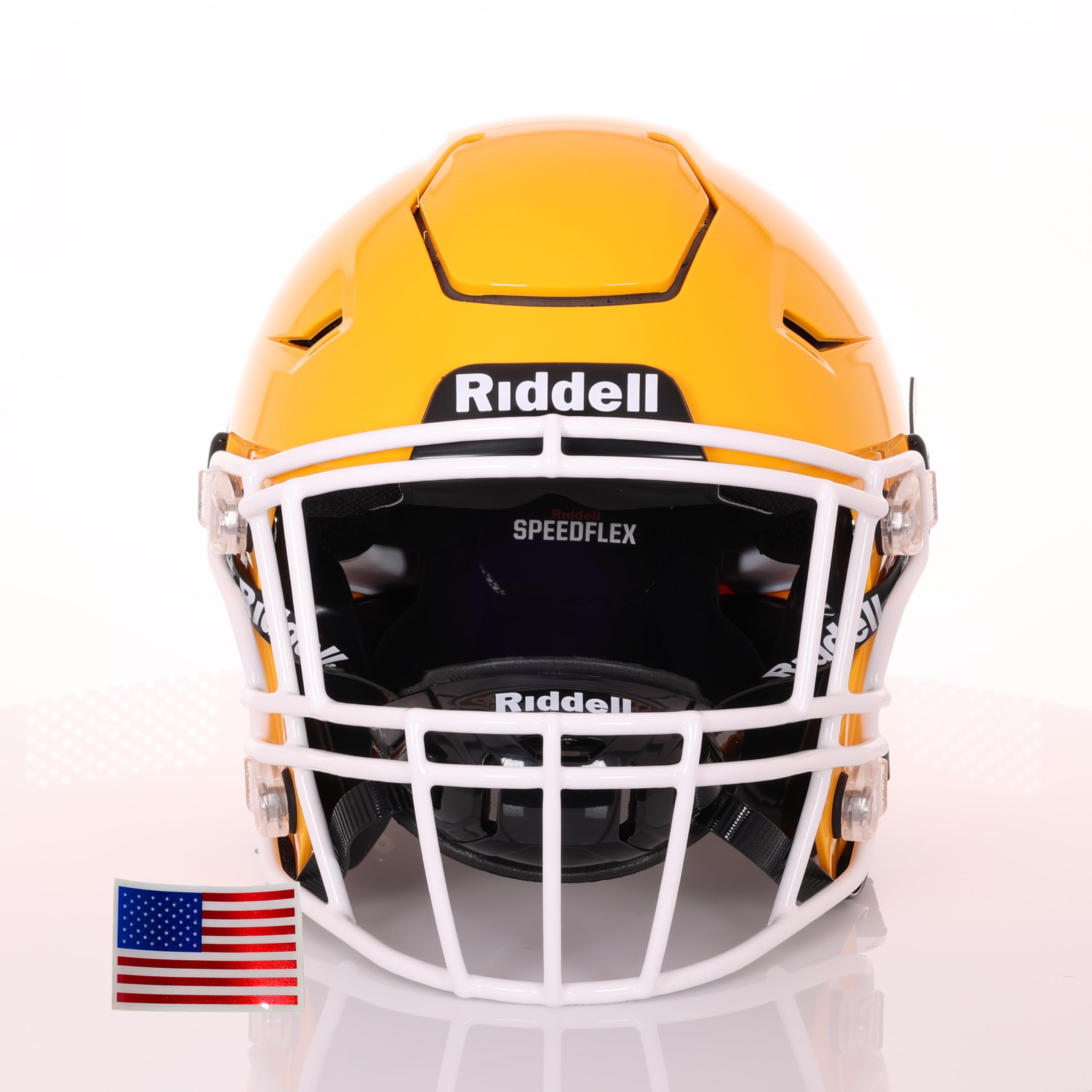 Green Gridiron - Riddell SpeedFlex Adult w/White SF-2EG-II Facemask + US Flag Decal (GB Gold Helmet, Small Helmet)
