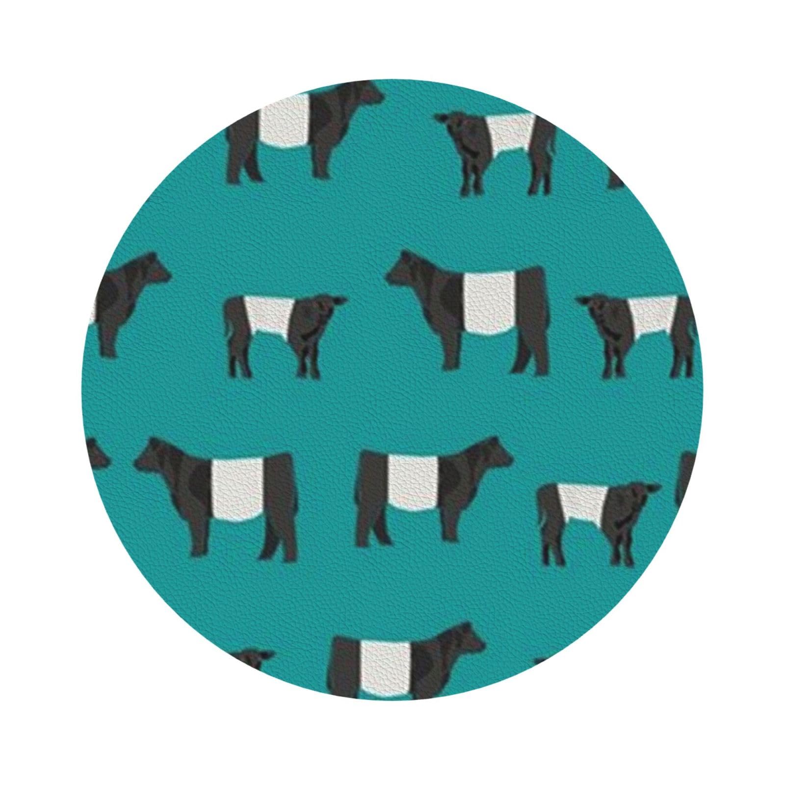 Galloway Cow PU Leather Coasters Set of 6 Round Drink Coasters
