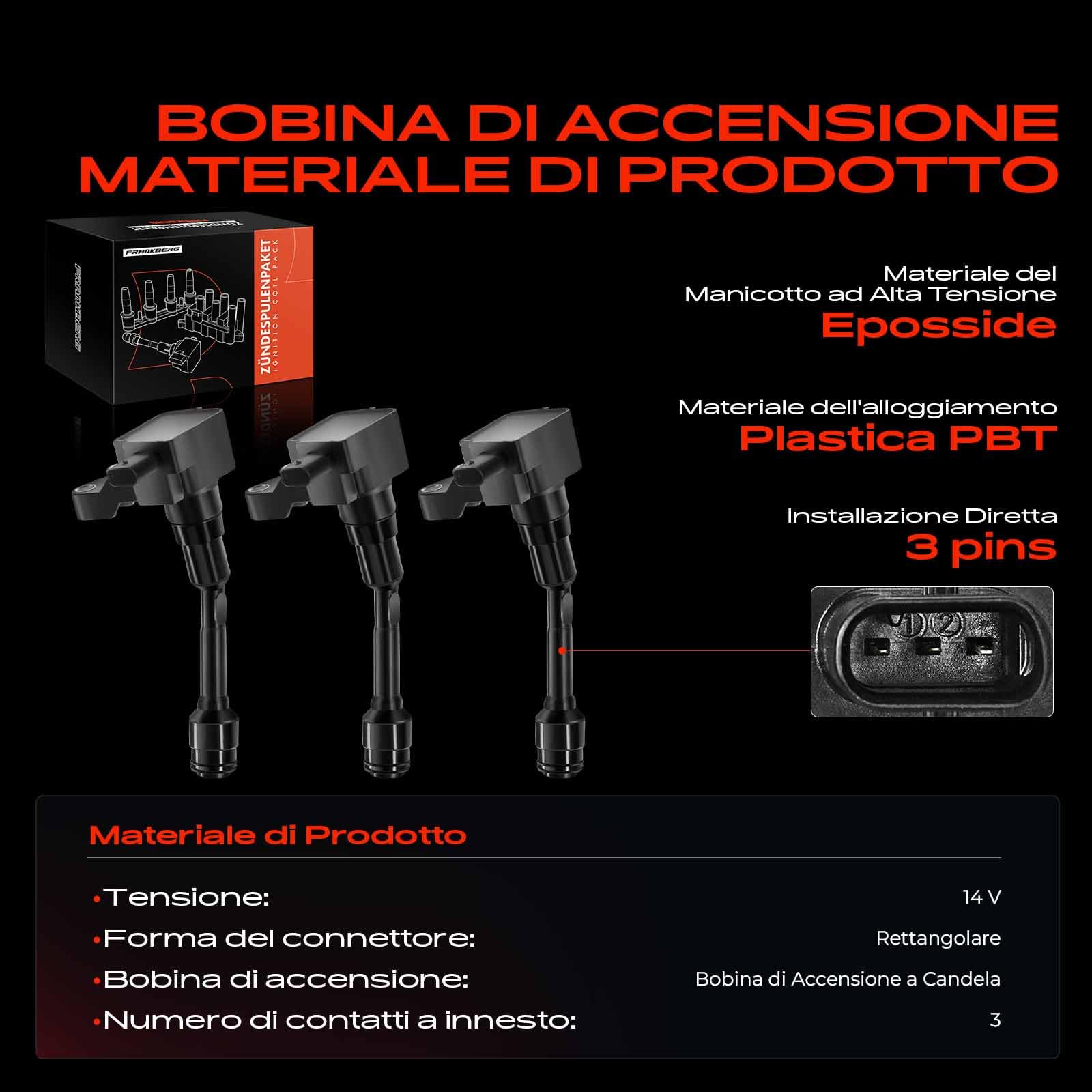 Frankberg 3x Bobine di accensione Compatibile con EcoSport 1.0 EcoBoost Focus III Turnier 1.0 EcoBoost B-Max JK 1.0 EcoBoost Focus III 1.0 EcoBoost C-Max II DXA/CB7 DXA/CEU 1.0 EcoBoost CM5G12A366CB