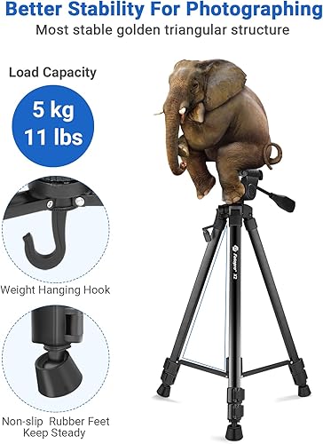 Vista 64 de Fotopro Trípode de fibra de carbono para cámara de 2 libras ultraligero 62 pulgadas trípode de cámara de viaje carga máxima 22lbs X-Aircross 3 gris
