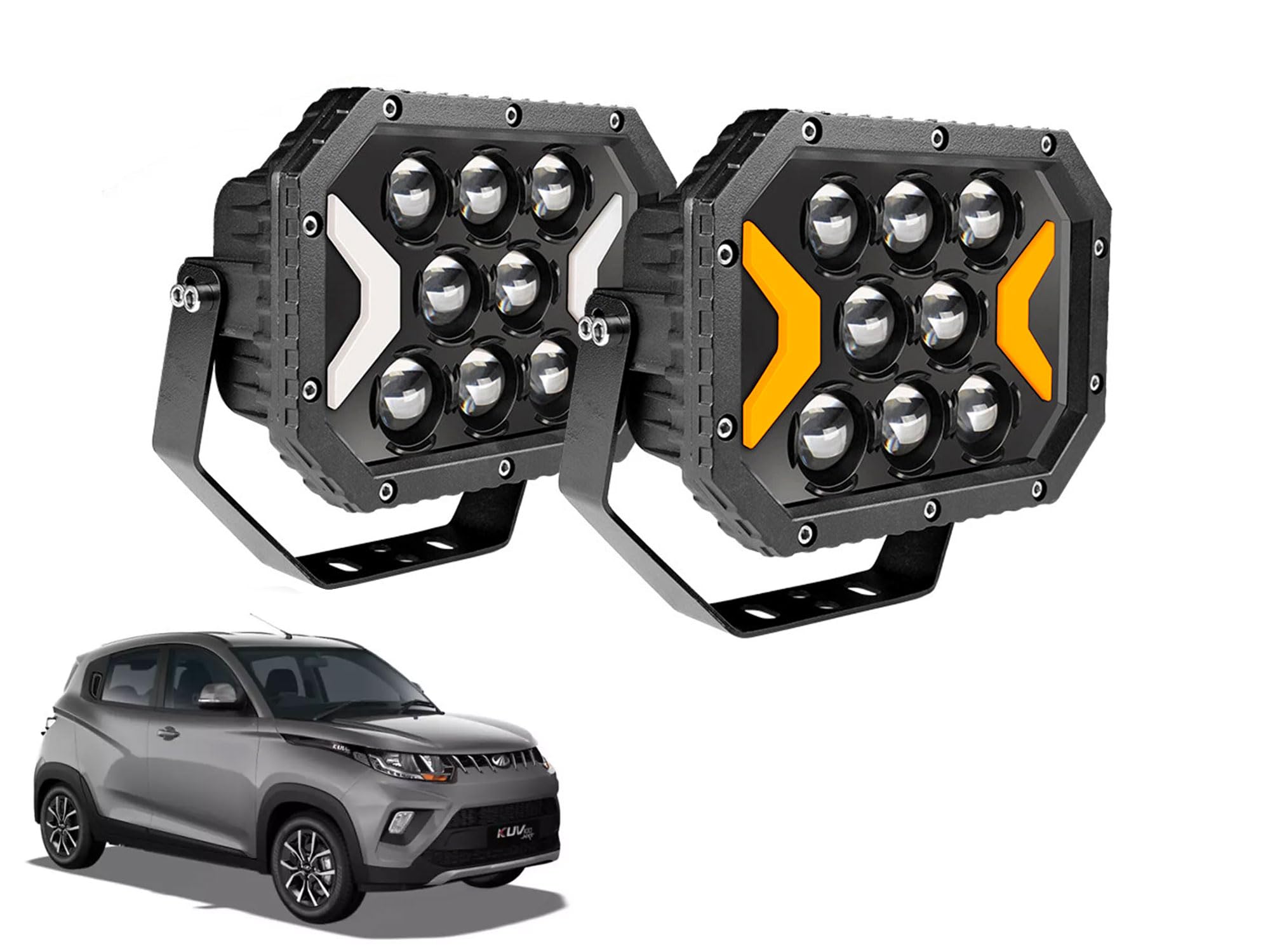 Auto Pearl Auxiliary Light, 5X7 Inch Square LED Work Spot Arrow Light DRL Driving Fog Off-Road, White, Yellow Color lights compatible with KUV 100 nxt 2018 onwards (Pack of 2)