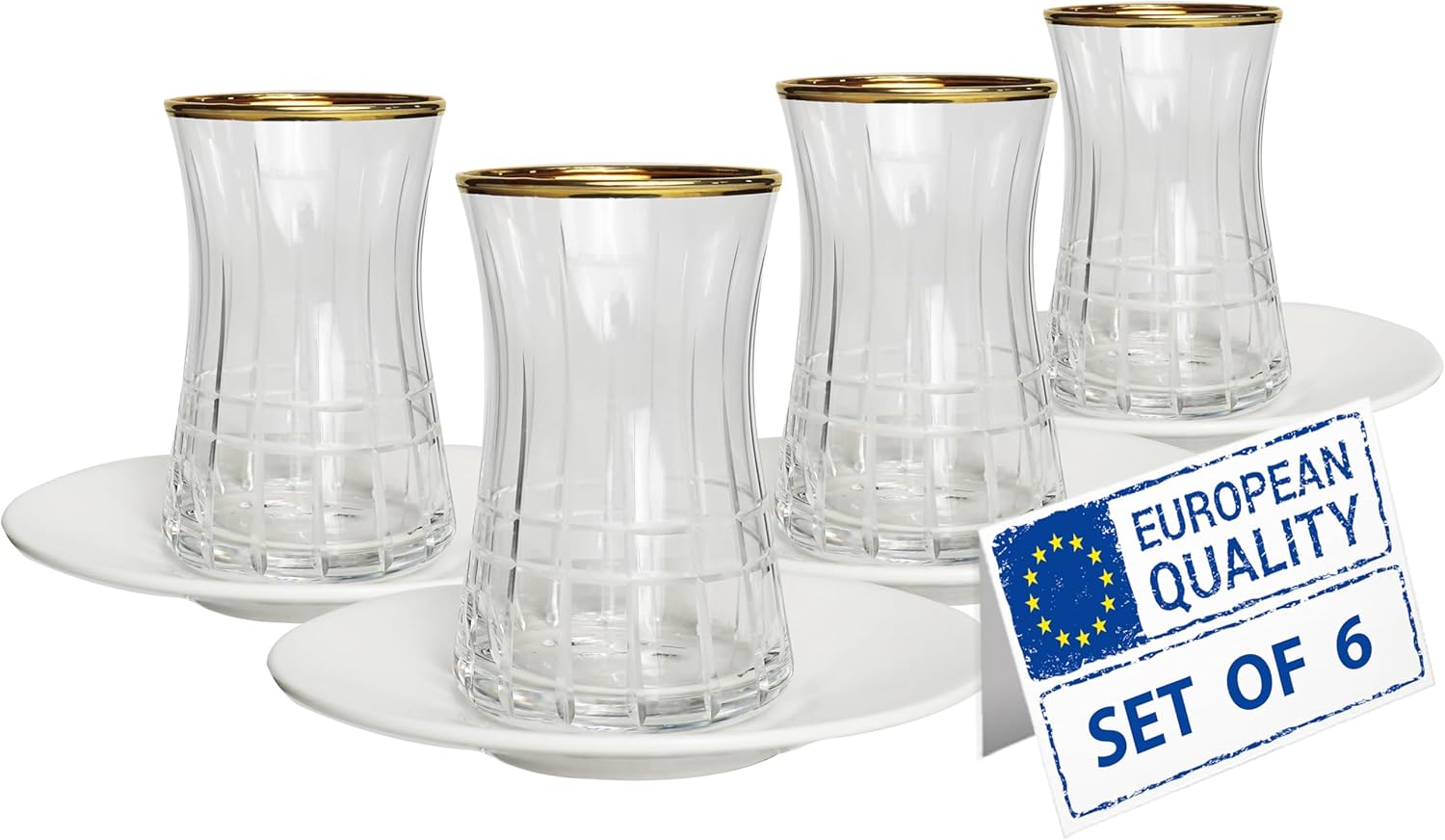 Amazon.com | Biandeco Gold Rim Turkish Tea Cups and Porcelain Saucers 8 ...