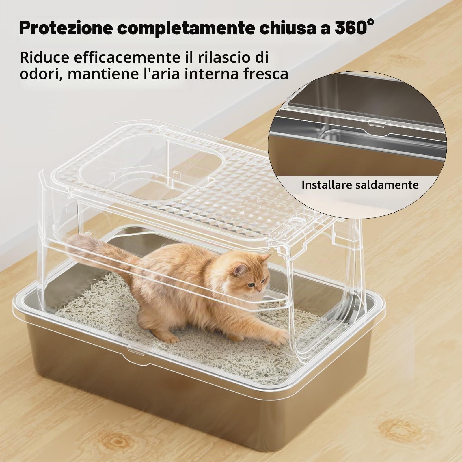 Sfozstra Lettiera grande per gatti: lettiera in acciaio inox con bordi rialzati, a prova di perdite e inodore, per gatti piccoli o grandi in camera da letto o sul balcone (rosa)