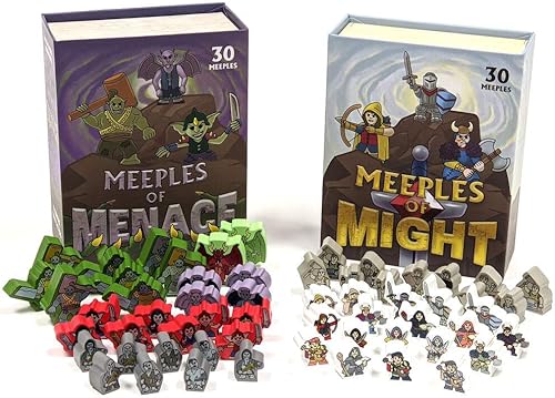 Meeples of Might & Menace - Paquete de 60 miniaturas de madera de 0.630 in de fantasía, juego de rol de mesa Juego completo
