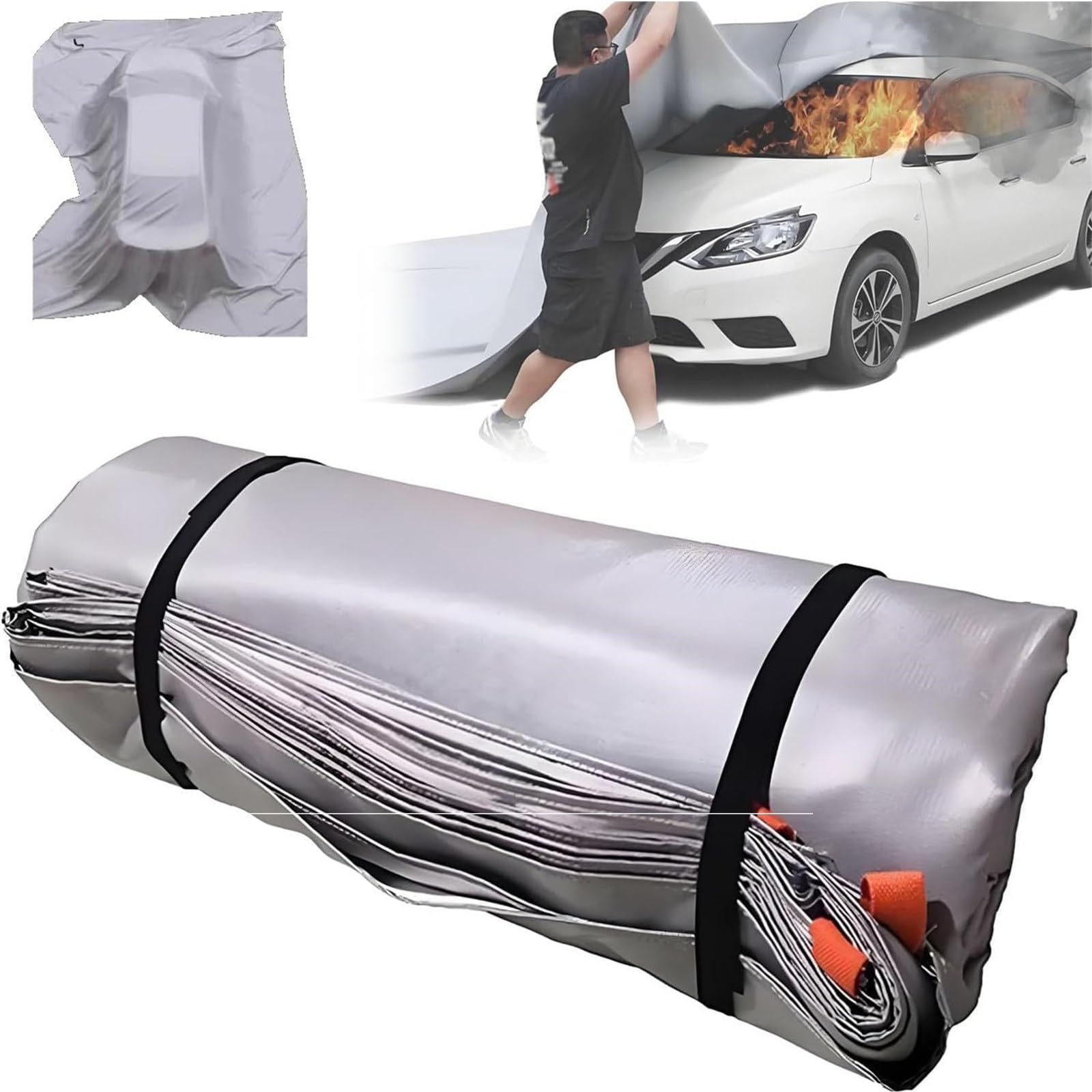 DDZJTPP Car Fire Blanket Vehicles,1100°C Reusable Quick Unfolding Emergency Fire Suppression Blanket,Fiberglass + Double Sided Silicone Survival Safe Blankets,Vehicle Accident 6×8m/19.7×26.2ft