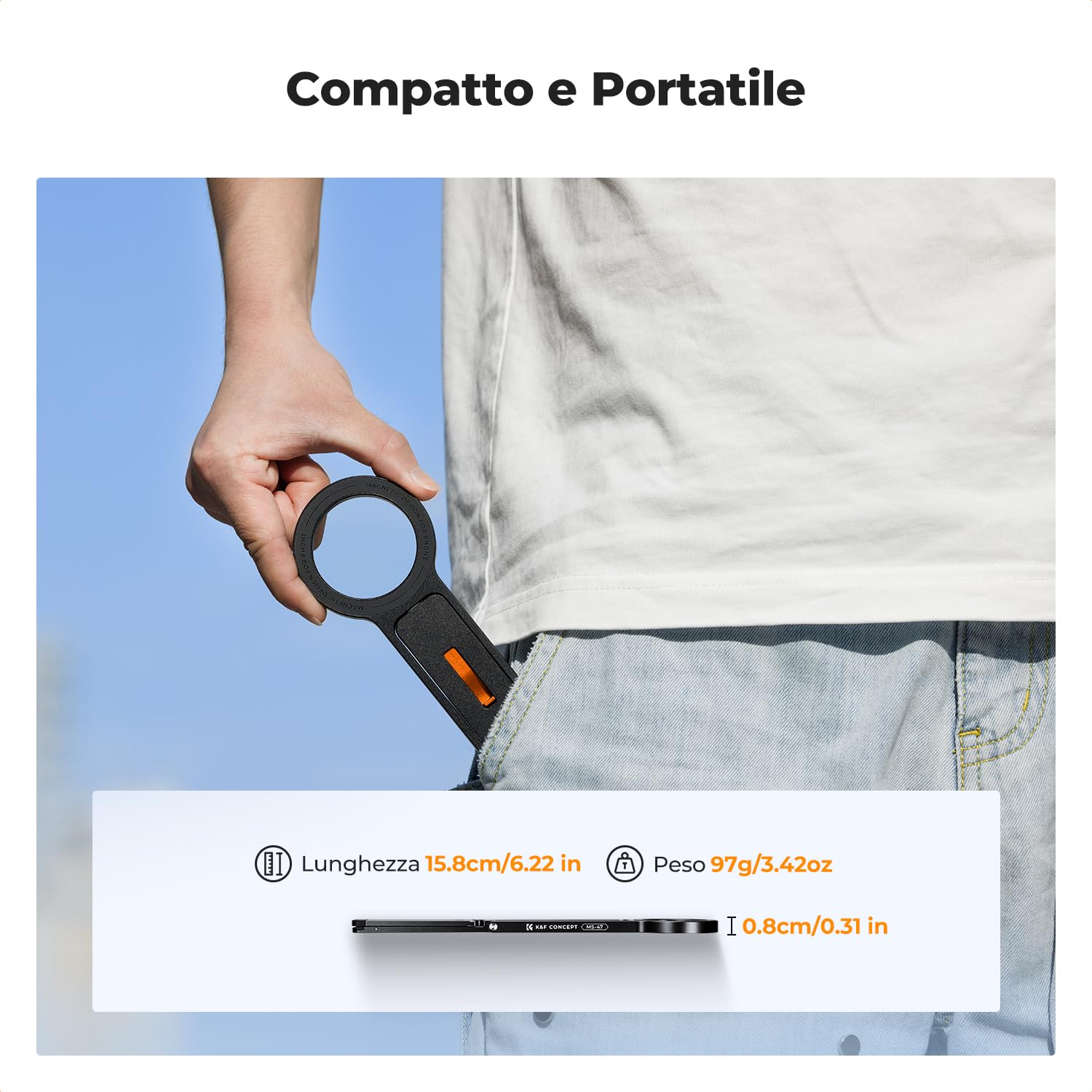K&F CONCEPT Treppiede Magnetico Smartphone MS-47, Supporto Pieghevole Piccolo per Telefono Cellulare, Mini Treppiede per iPhone, Compatibile con iPhone 17,16,15,14,13,12, altri con Anello Magnetico