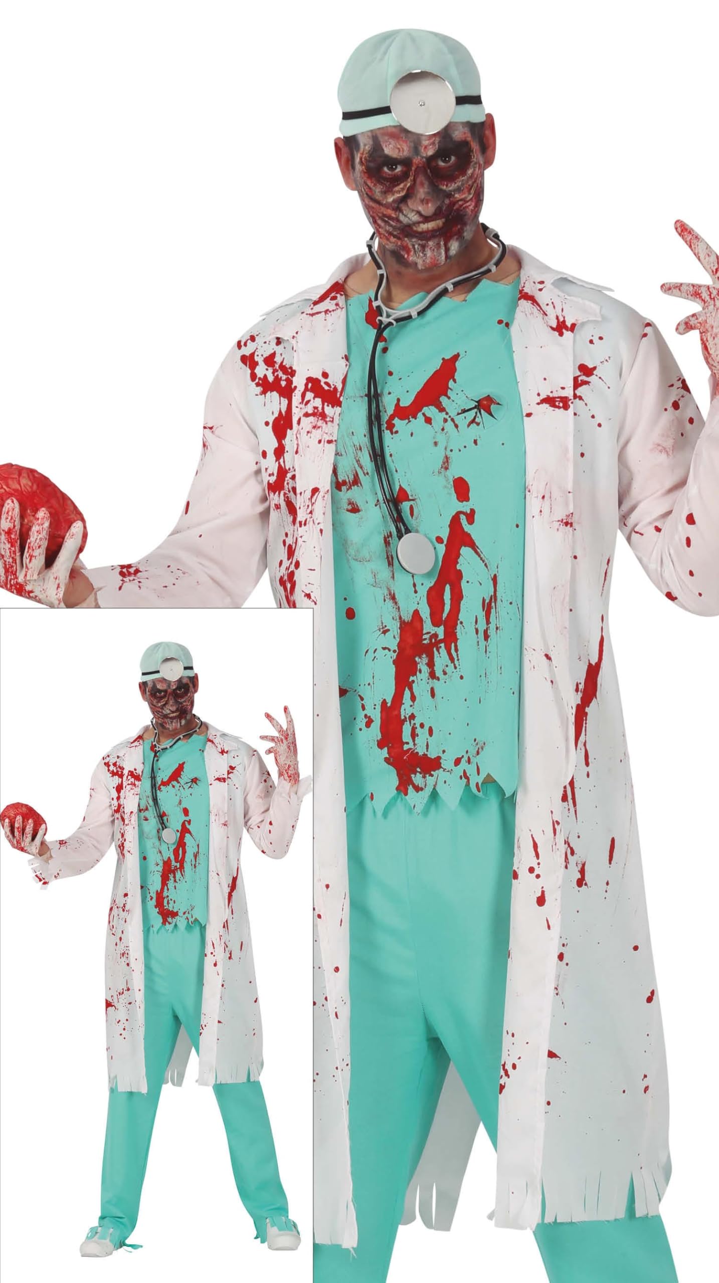 FIESTAS GUIRCA Gory Zombie Doctor Men Fancy Dress Costume - Bloody Surgeon - Mens Halloween Costumes Size Teens 14-16 Years