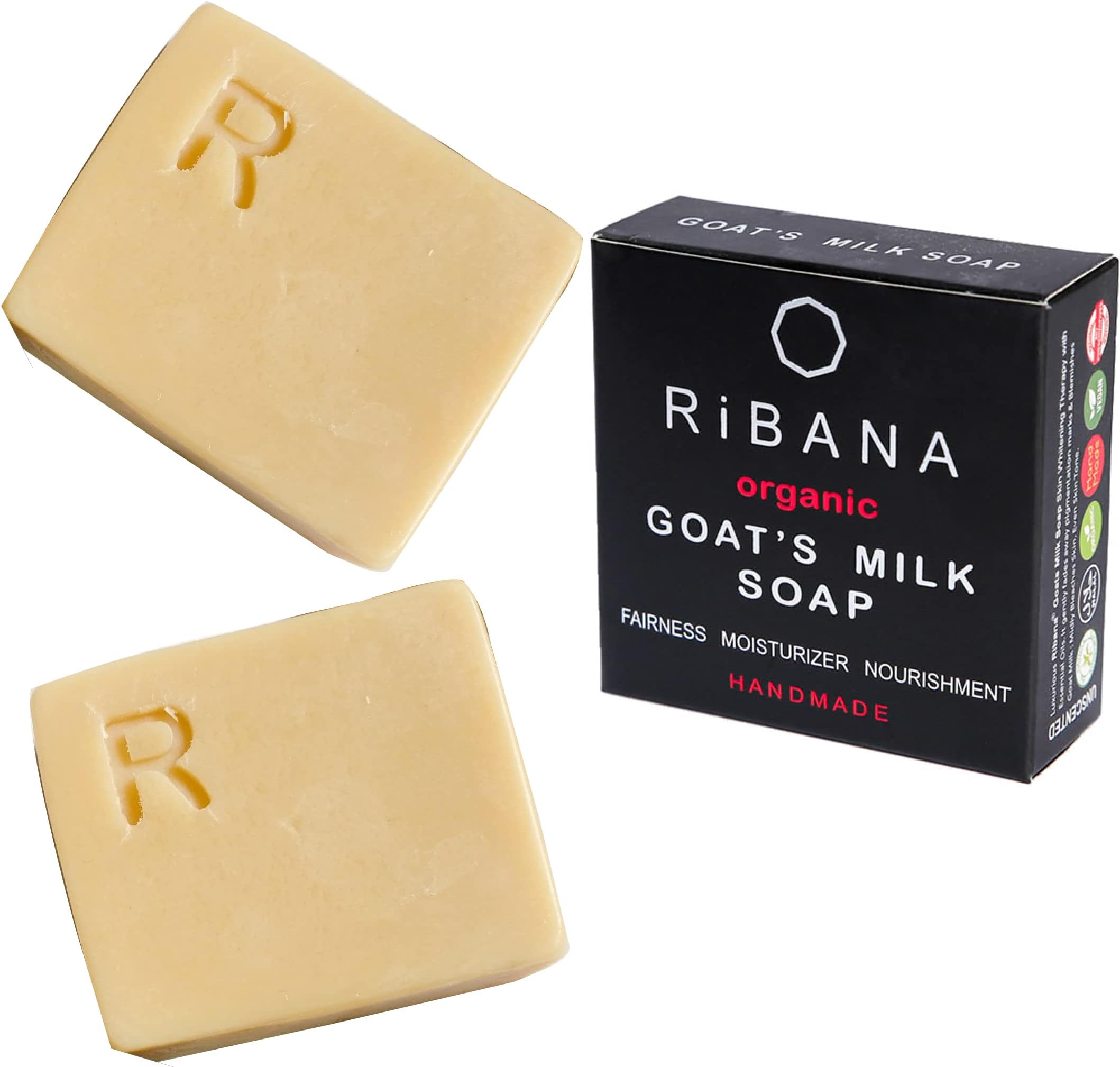 RiBANA Goat's Milk Soap Bar for Deep Moisturization, Hydration, Soft, Smooth Skin - 4.5 Oz Handmade & Organic Goat Milk Soap (Unscented - Natural Ingredients)