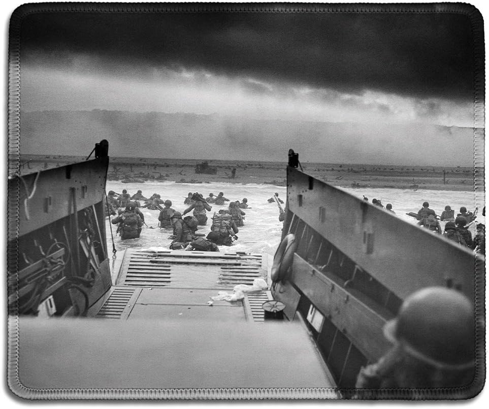 dealzEpic - Art Mousepad - Natural Rubber Mouse Pad with Classic Photo of Normandy landings (Into The Jaws of Death — U.S. Troops Wading Through Water) - Stitched Edges - 9.5x7.9 inches