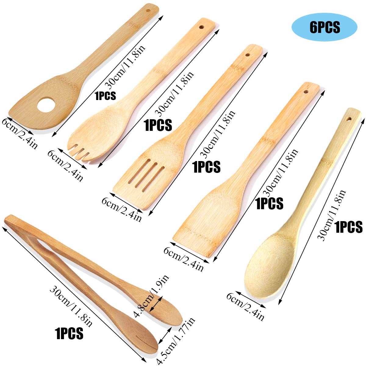 Amazon.de: YWQQ 6 Stck Bambus Kche Kochgeschirr Werkzeugset,Kochlffel  Holz Set, Pfannenwender Holz Set,Reise-Picknick-Lffel fr Kochen &  Pfannenwender