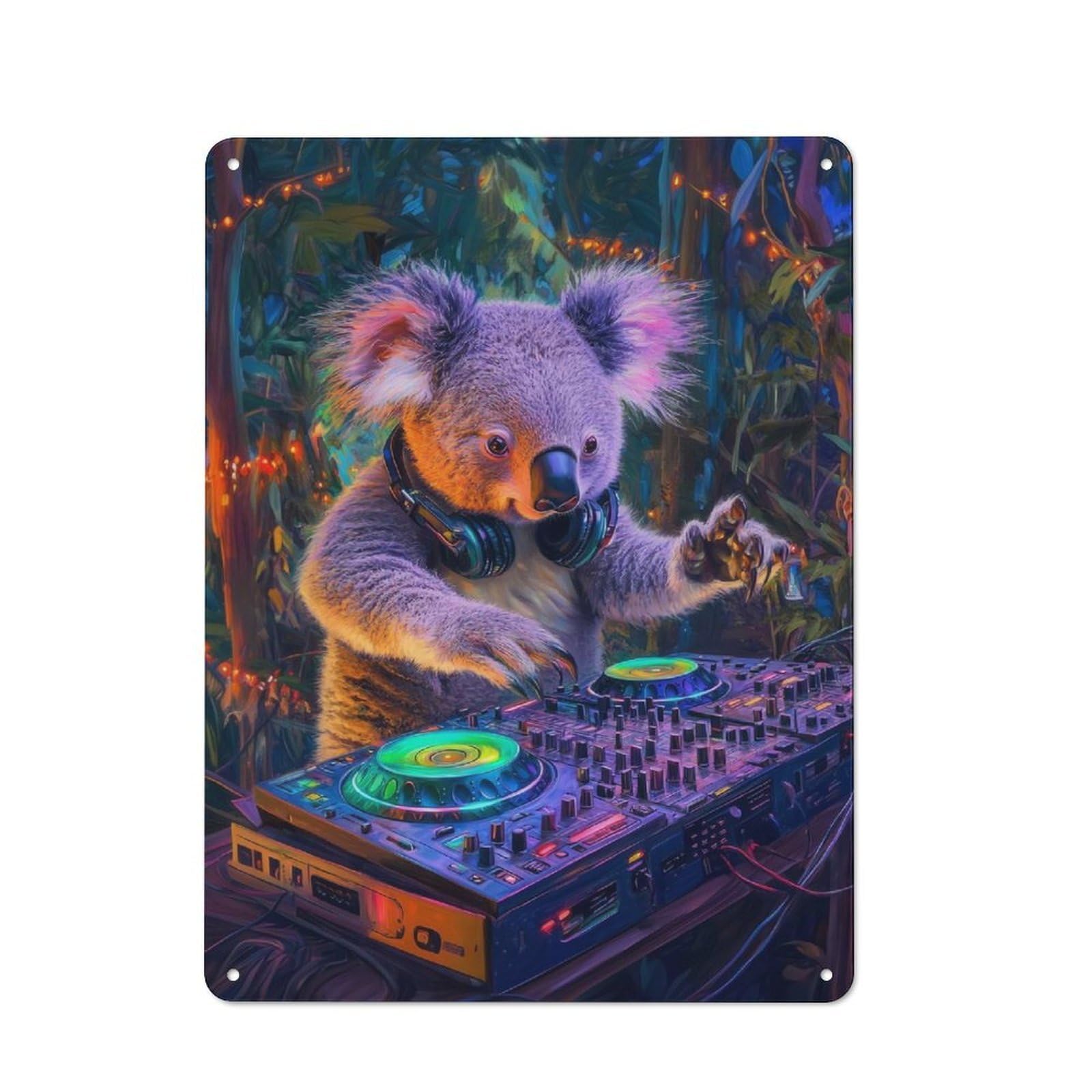 Koala DJ Rustic Metal Sign 40x30cm, Barn Style Farmhouse Wall Decor for Kitchen, Cottage, Porch Or Garden Room