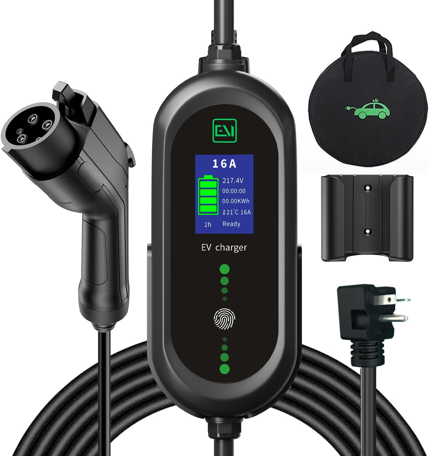 Level 2 Portable EV Charger (240 Volt, Cable, 16 Amp), ETL UL Listed Electric Vehicle Charger Plug-in EV Charging Station with NEMA 6-20P