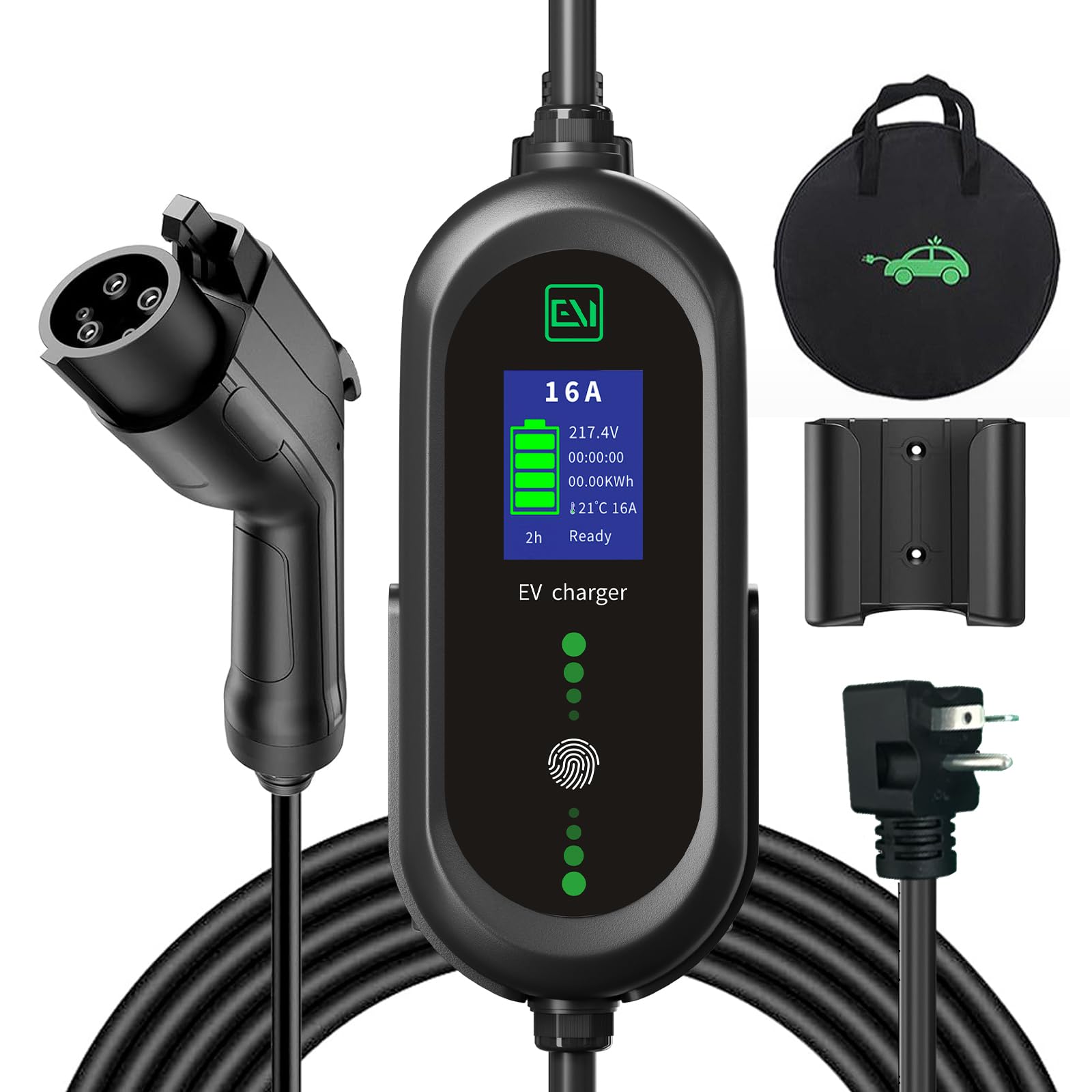 Level 2 Portable EV Charger (240 Volt, Cable, 16 Amp), ETL UL Listed Electric Vehicle Charger Plug-in EV Charging Station with NEMA 6-20P