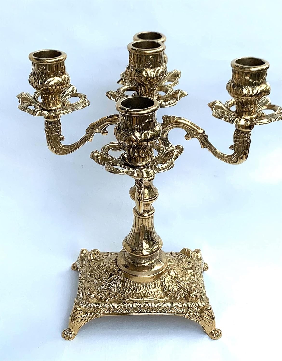 5 Flammiger Kerzenleuchter Messing Gold 23 cm Kerzenständer Antik Stil Kerzenhalter Barock jugendstill Tischleuchter Mehrarmig Tischdeko 80411