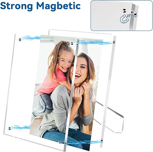 Miniatura 2 de JUOIFIP Marco de fotos acrílico de 5 x 7 pulgadas, paquete de 4 marcos magnéticos de doble cara con soporte de soporte, marcos transparentes