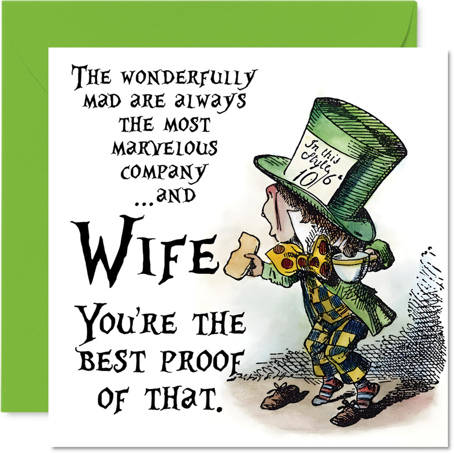 Wife Birthday Card - Mad as a Hatter - Happy Birthday Card for Wife from Husband Partner, 145mm vintage storybook Bday Greeting Cards