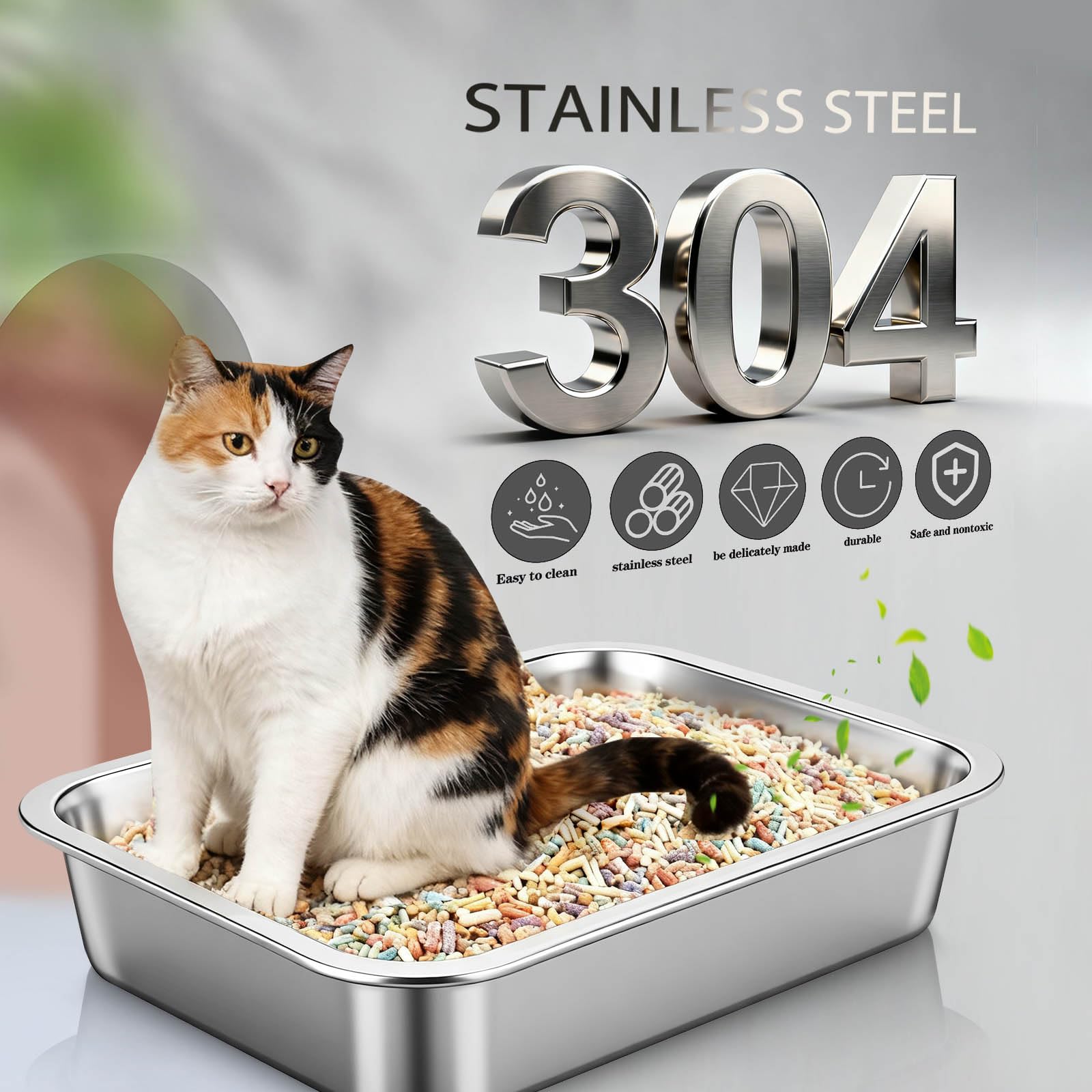 Generico Lettiera Aperta per Gattini in Acciaio Inox 304 senza Fori, Contenitore in Metallo Resistente 36x27x7 Cm, Toilette per Animali Domestici Ampio Spazio per Casa e Viaggio