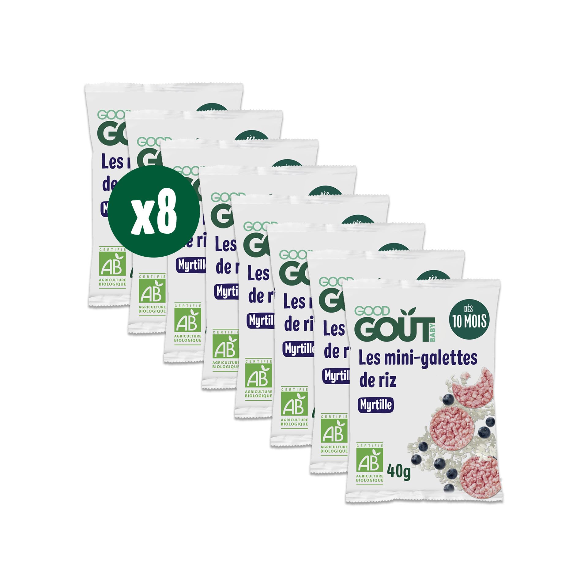 GOOD GOÛT - Mini-Galettes De Riz À La Myrtille - Biscuits Bébé - Dès 10 Mois - Légères Et Fondantes - Format Nomade - 8x40g