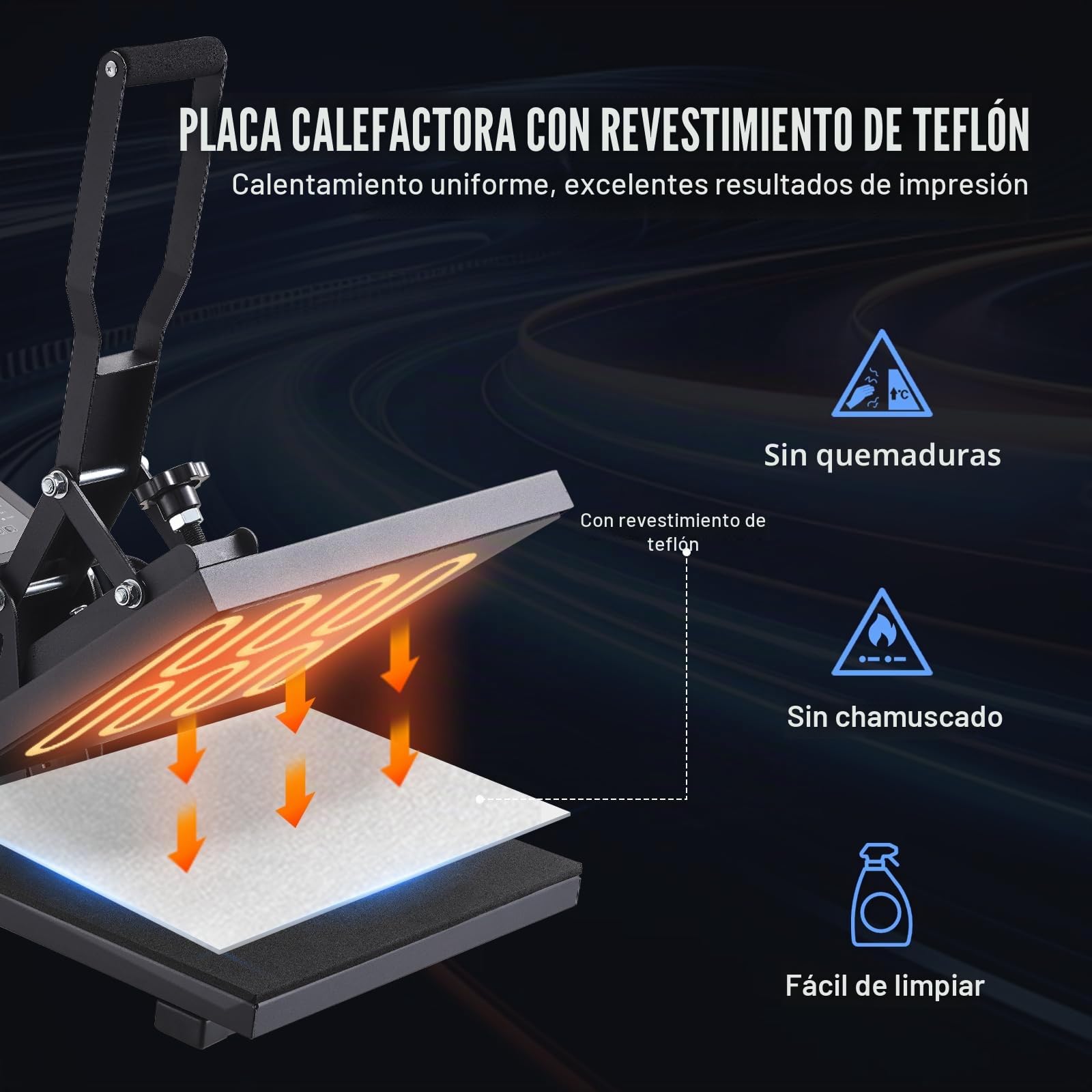 VEVOR Prensa de Calor Negro 380x380mm Máquina de Sublimación Textil 1200 W Calentamiento Rápido Prensa de Calor por Transferencia por Sublimación Digital e Industrial para Camiseta, Bolso, Almohada