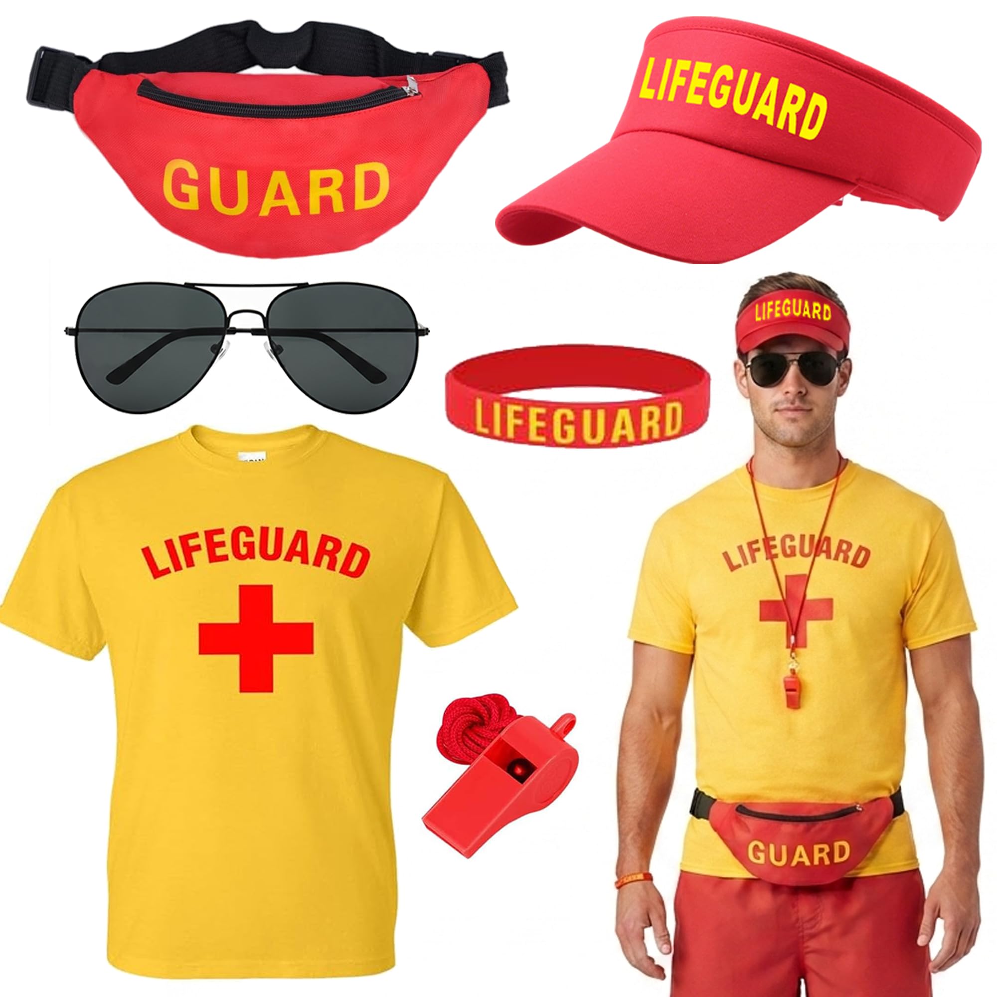 Lifeguard Costume Set Men, Fancy Dress for Beach Pool Party Cosplay (L)
