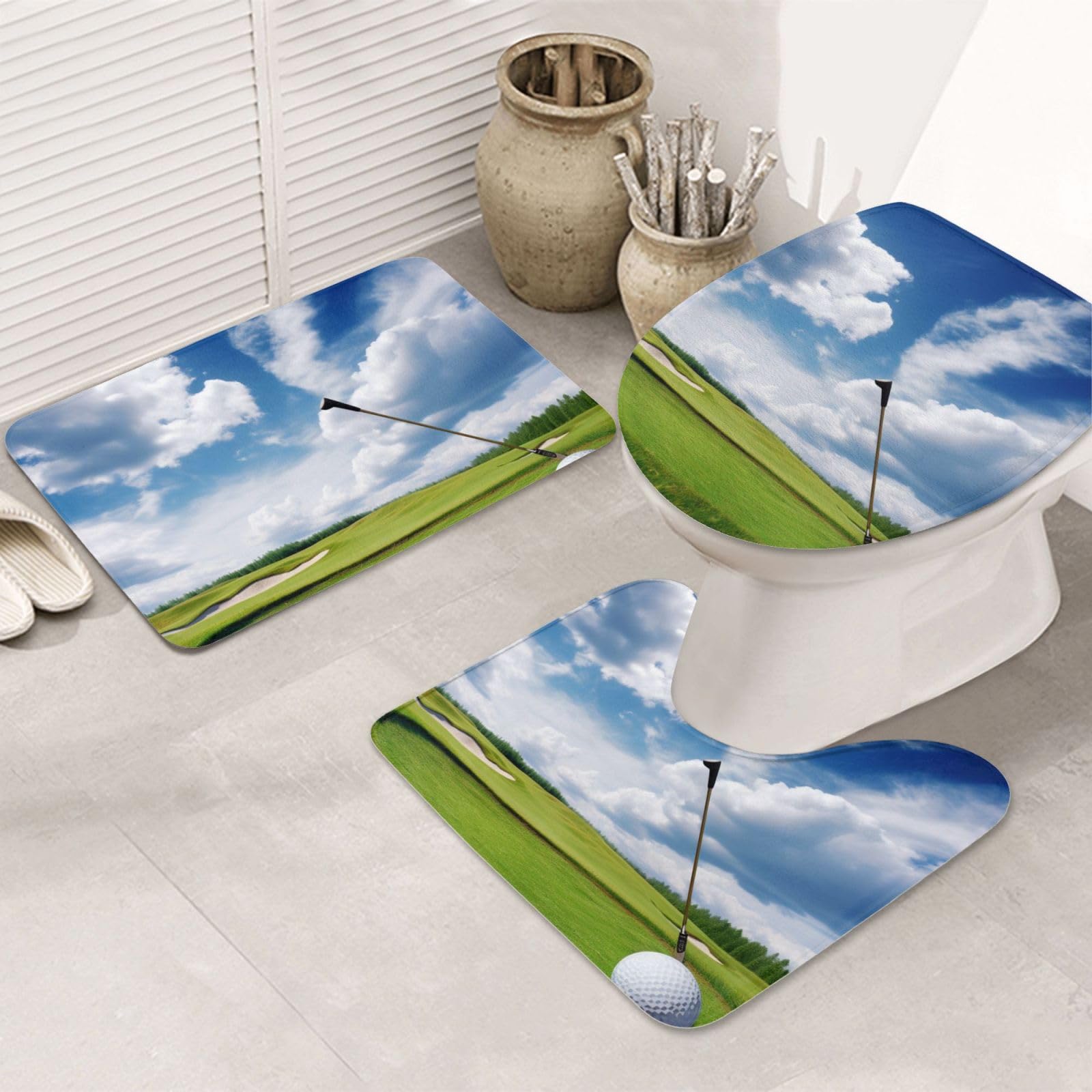 Tapis de bain en flanelle lot de 3 pour sol de douche et revêtement WC lavable