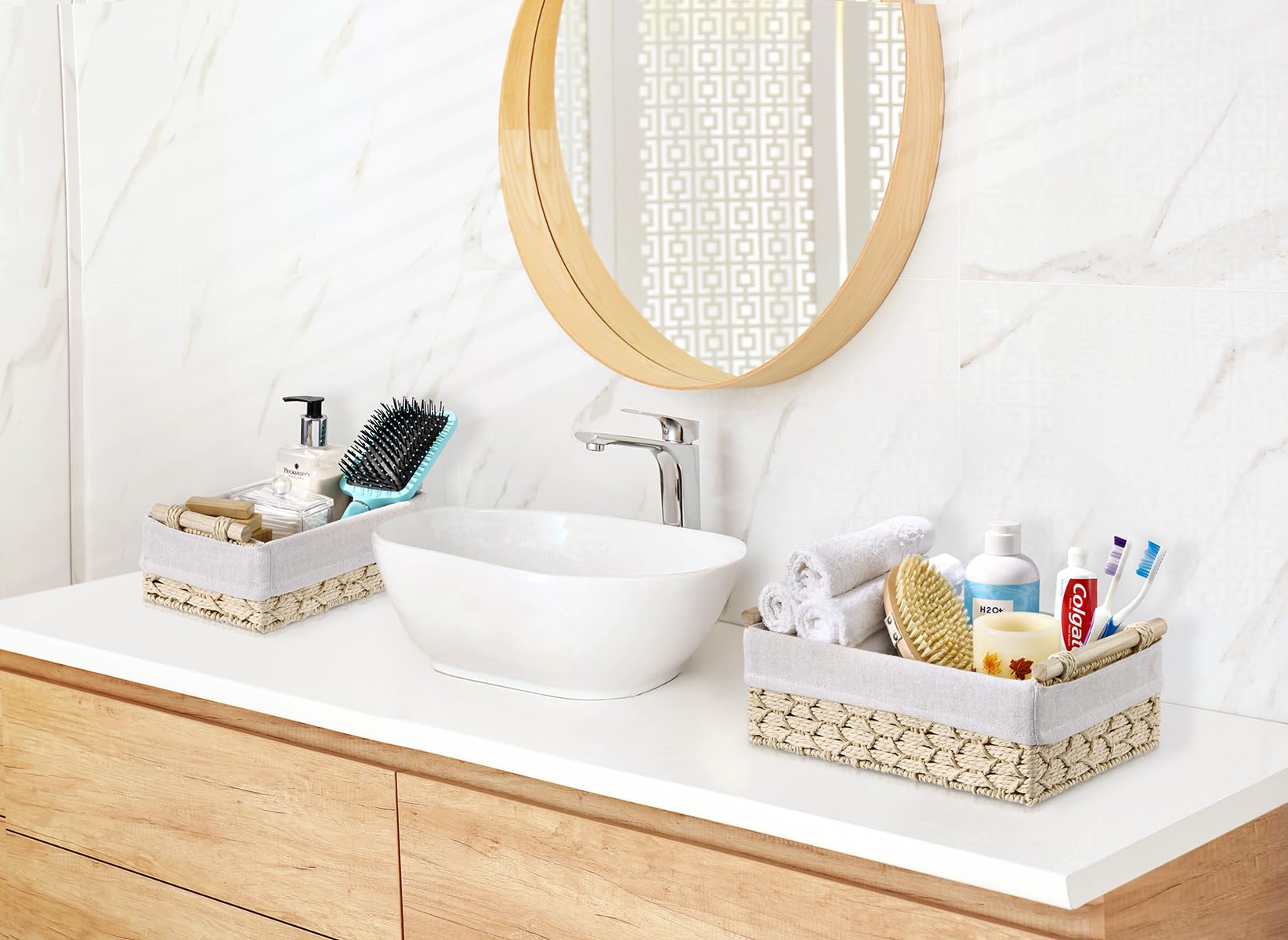 Sorbus Storage Wicker Baskets - 2 Decorative Gift Baskets for Baby Room, Bedroom, Nursery - Lined Paper Rope Baby Basket Set for Organizing Changing Station, Linens, Diapers, Toiletries, Toilet Paper