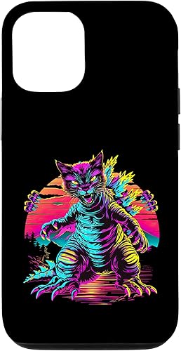 iPhone 13 Pro Streetwear Synthwave 80s 90s Catzilla graphic Cat Japanese Case