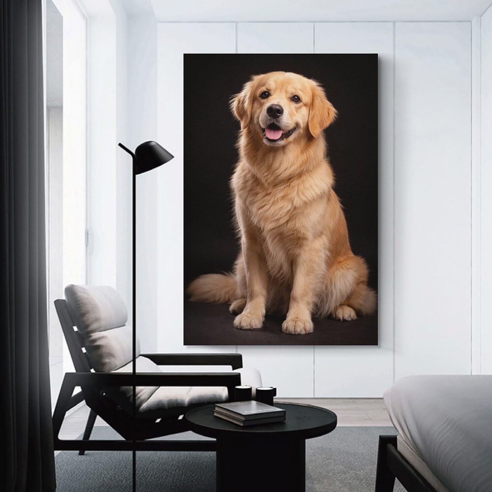 Junmoney Golden Retriever Dog Portrait Home Decor Wall Art, 24x36inch(60x90cm), for Apartment Walls, Studios Or Work Areas, Wall Decor with Flexible Room Appeal