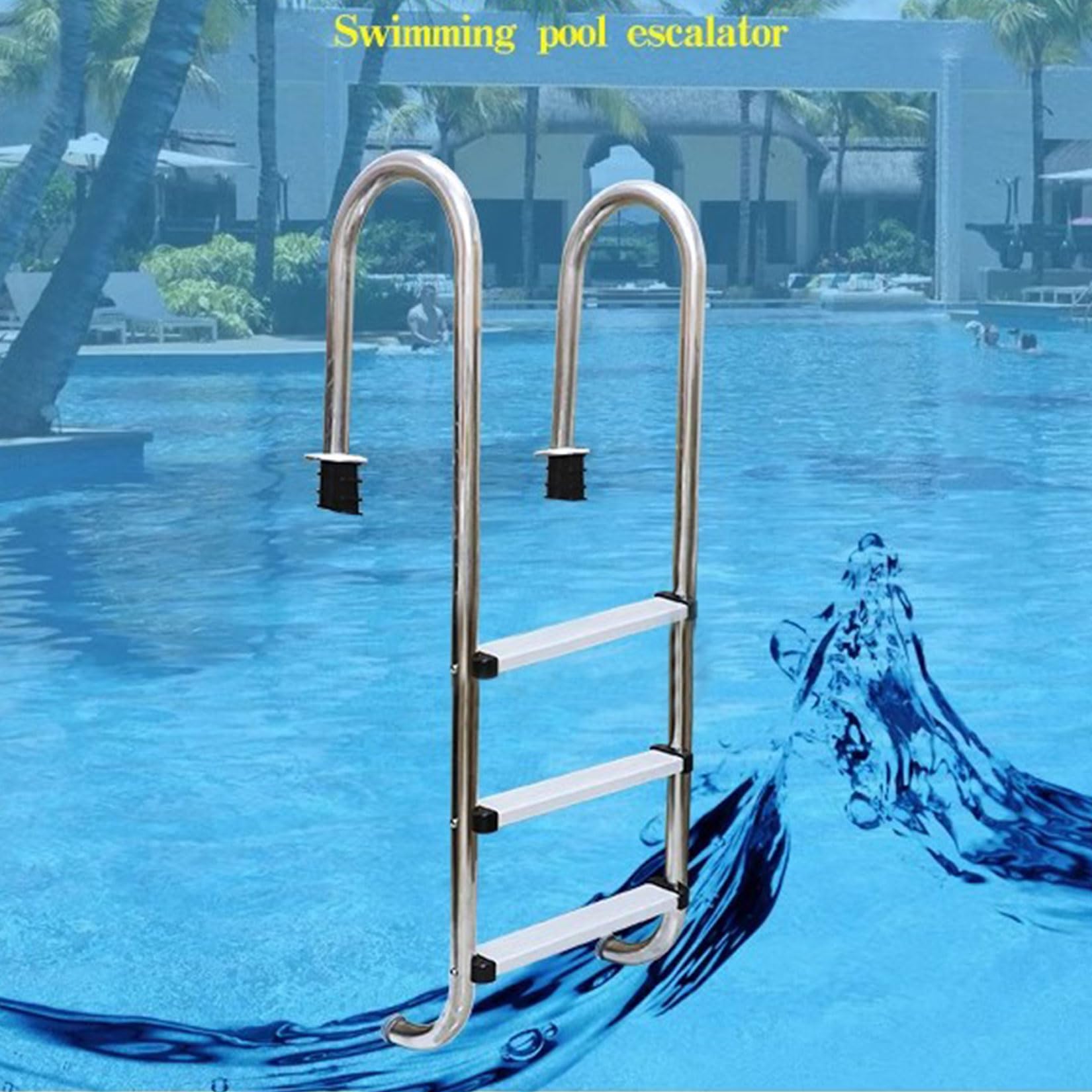Escalera de piscina para piscinas enterradas, 3 peldaños de acero inoxidable con pedal antideslizante, fácil montaje para escalada segura, diseño duradero para una mayor estabilidad
