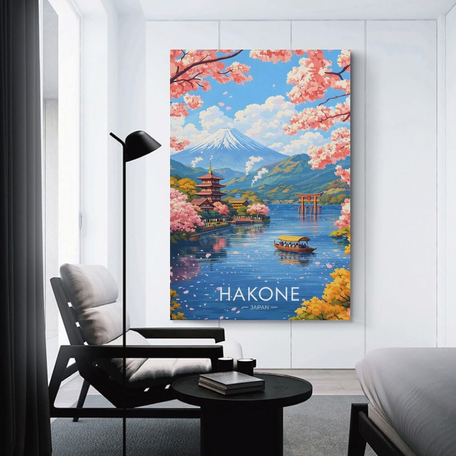 Junmoney Wall Art Print Hakone Japan Cherry Blossoms And Mt. Fuji, 24x36inch(60x90cm), for Living Room, Lounge Or Sitting Room, Eye Catching Artwork for Blank Walls