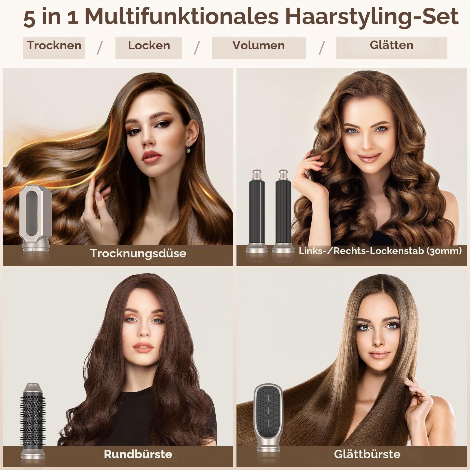 Journeyside 5-in-1 Airstyler Set,Multi-Warmluftbürste für Alltagsstil